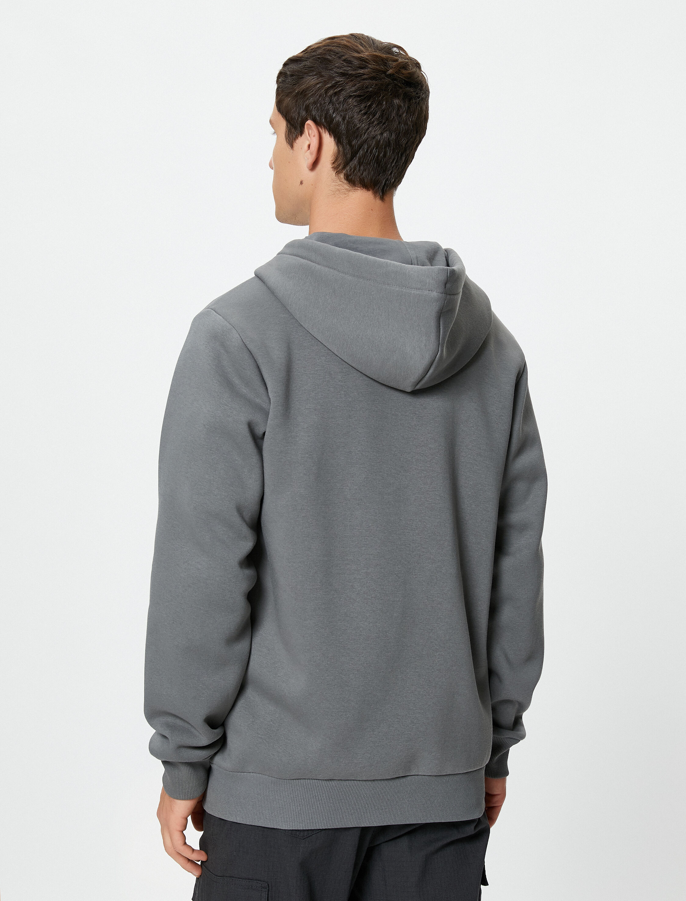 Basic Fermuarlı Sweat Kapşonlu Cep Detaylı Şardonlu