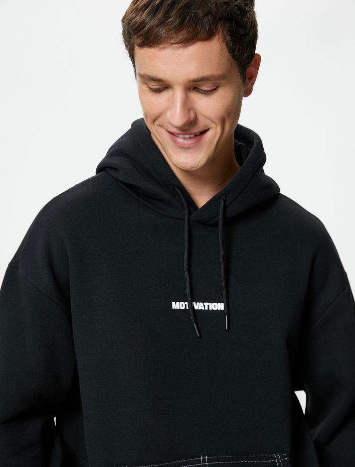  Oversize Hoodie Kanguru Cepli Slogan Baskılı Dikiş İşlemeli Şardonlu