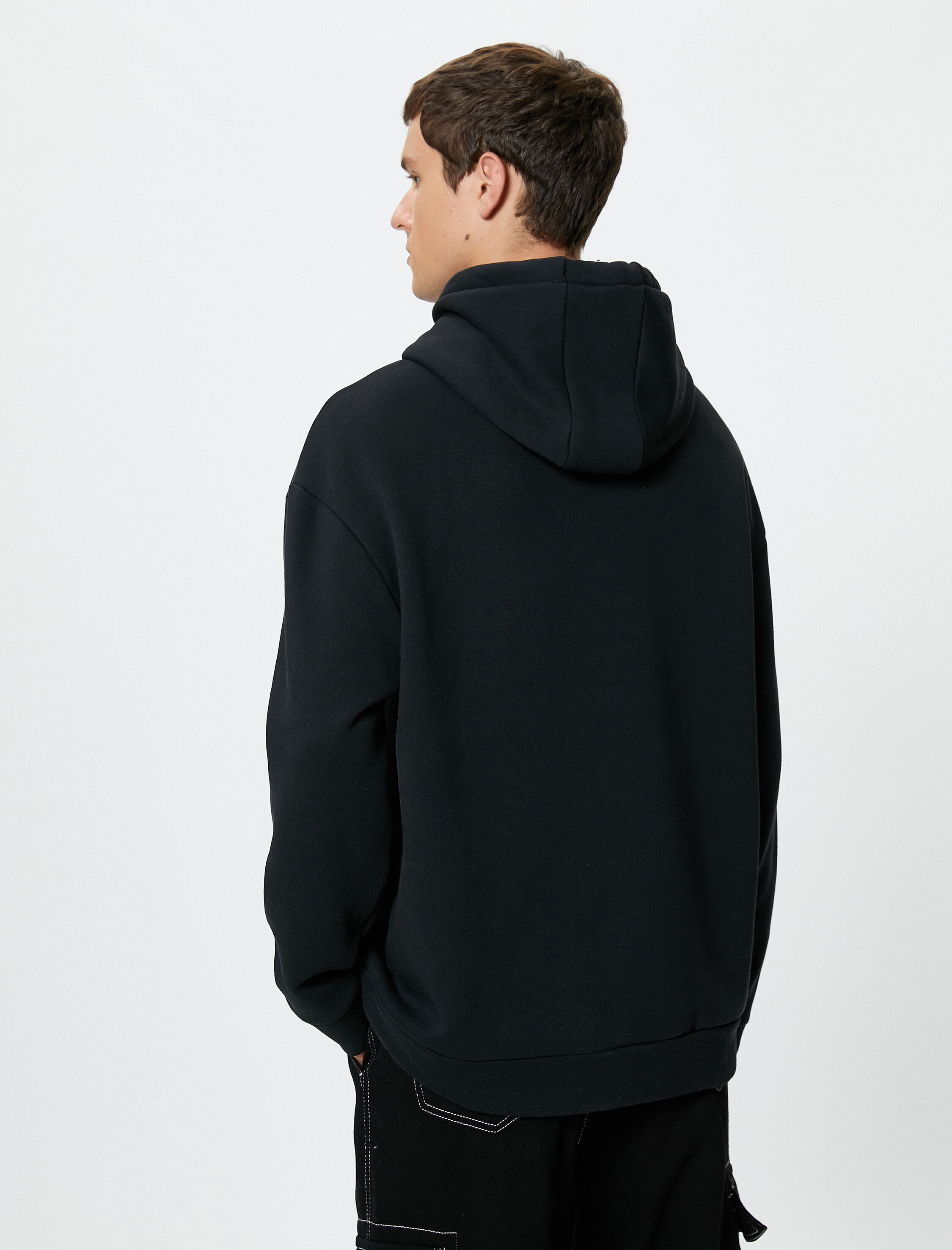   Oversize Hoodie Kanguru Cepli Slogan Baskılı Dikiş İşlemeli Şardonlu