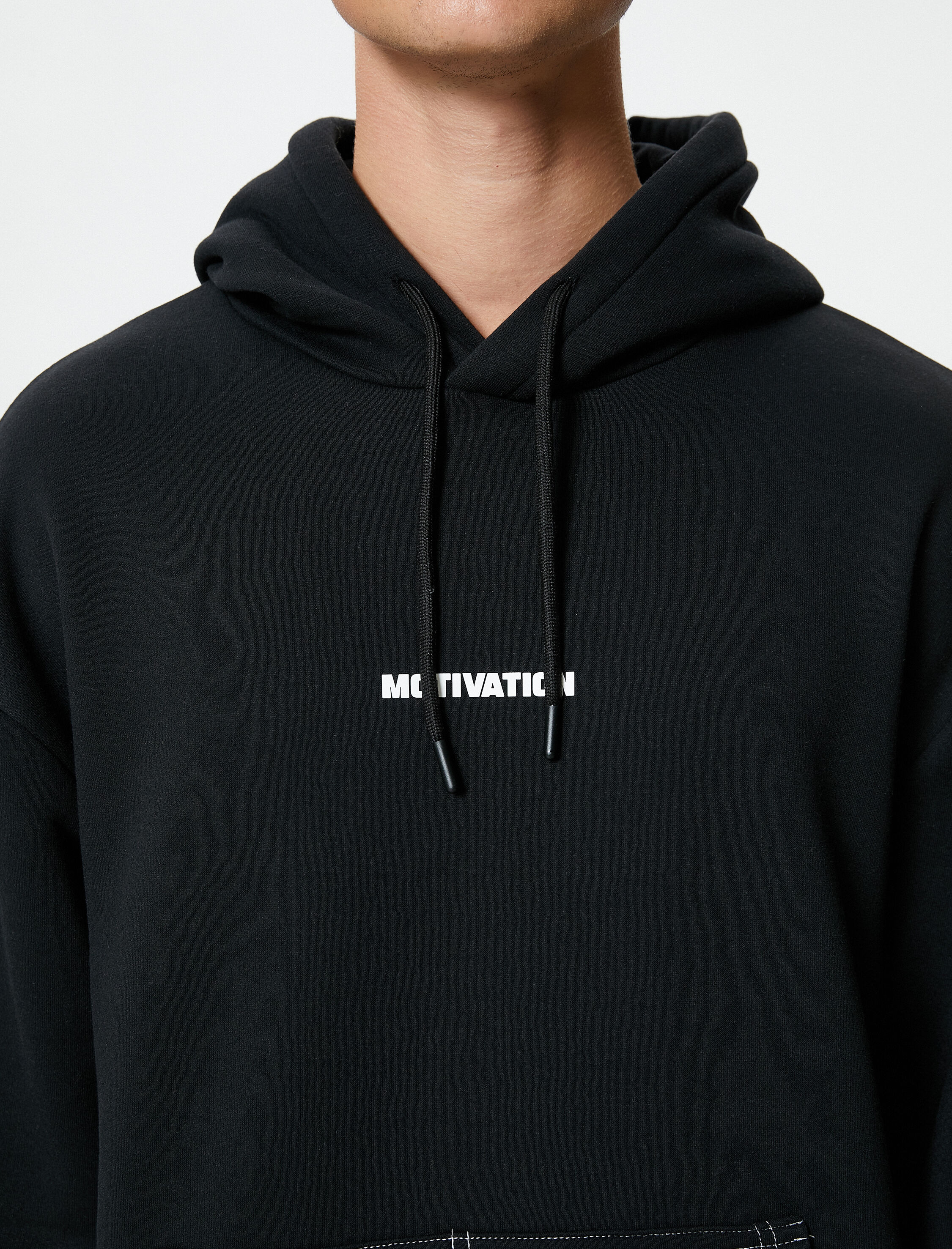   Oversize Hoodie Kanguru Cepli Slogan Baskılı Dikiş İşlemeli Şardonlu