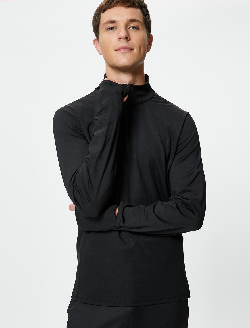   Spor Sweatshirt Yarım Fermuarlı Telefon Cebi Detaylı