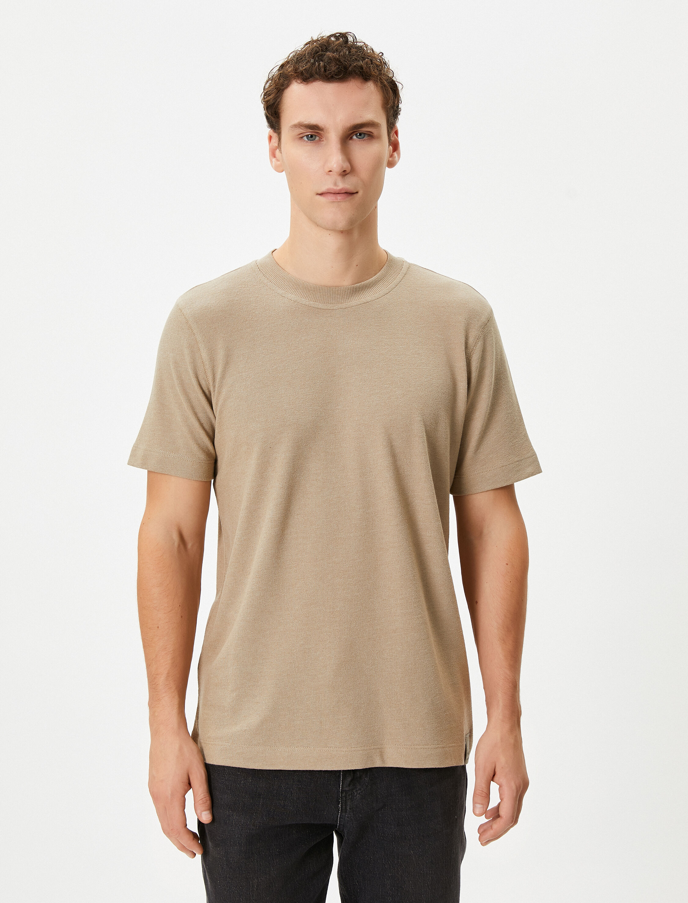   Kaşkorse Tişört Bisiklet Yaka Kısa Kollu Dokulu