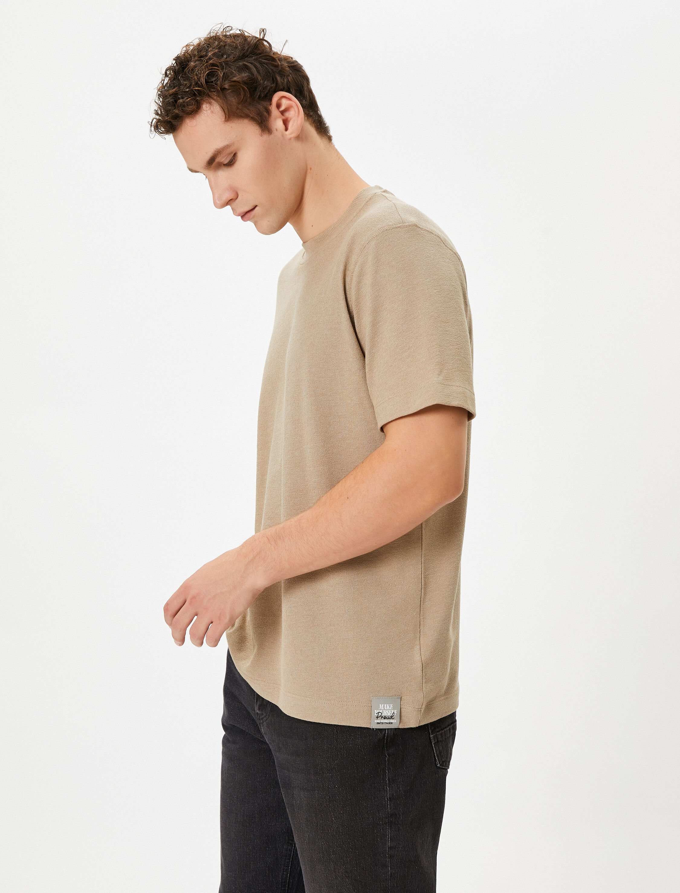   Kaşkorse Tişört Bisiklet Yaka Kısa Kollu Dokulu