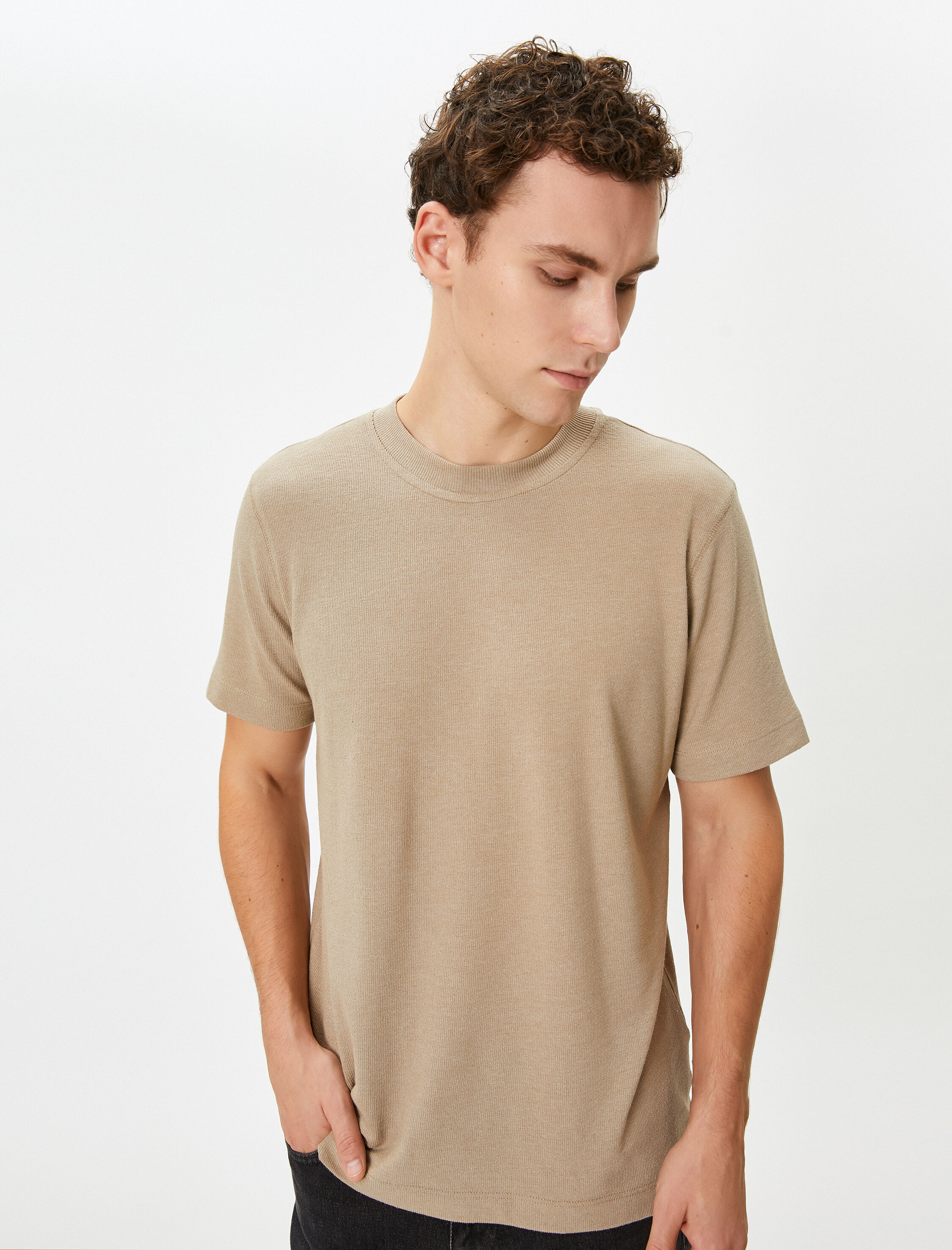   Kaşkorse Tişört Bisiklet Yaka Kısa Kollu Dokulu