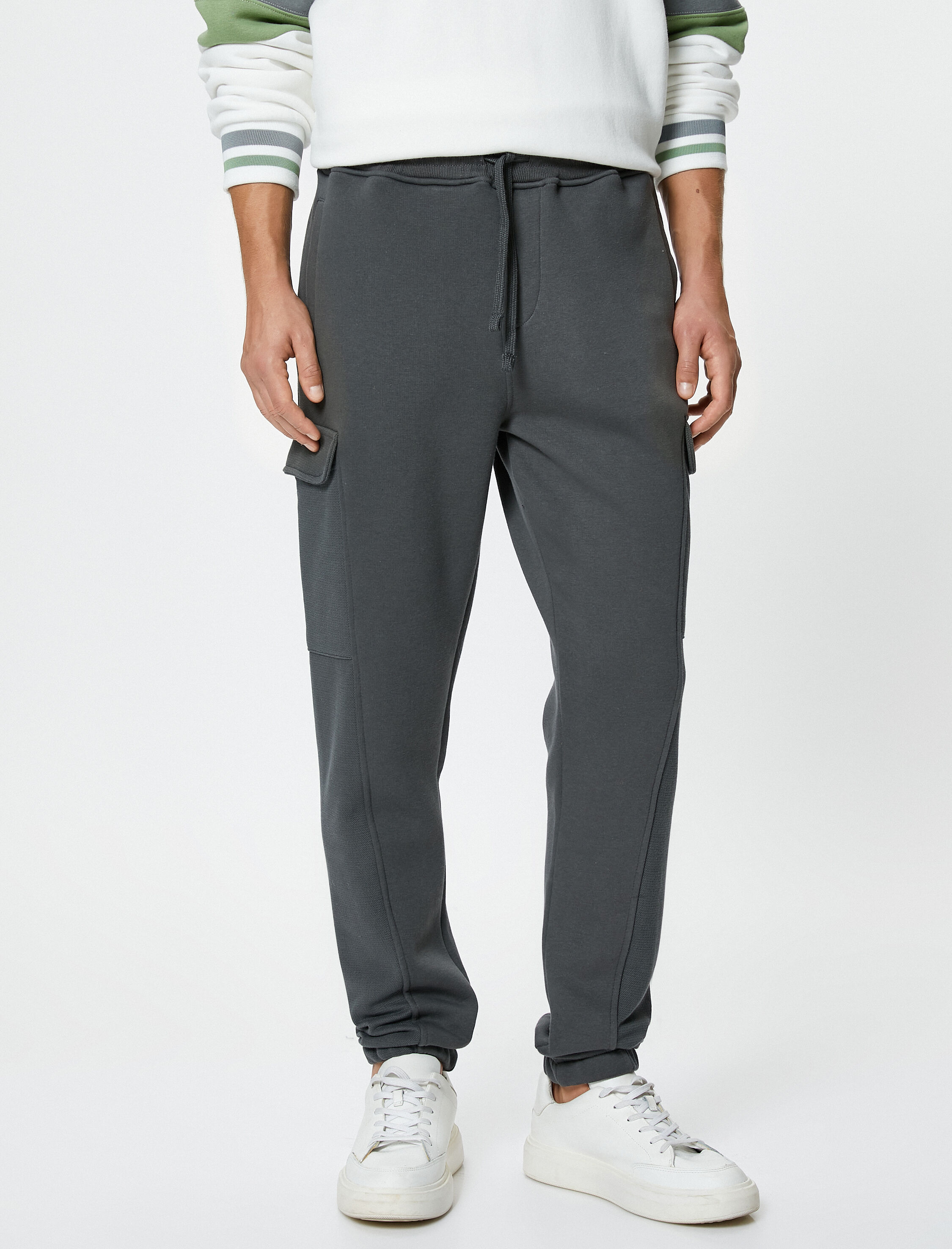   Kargo Eşofman Altı Beli Bağcıklı Cepli Dikiş Detaylı Şardonlu