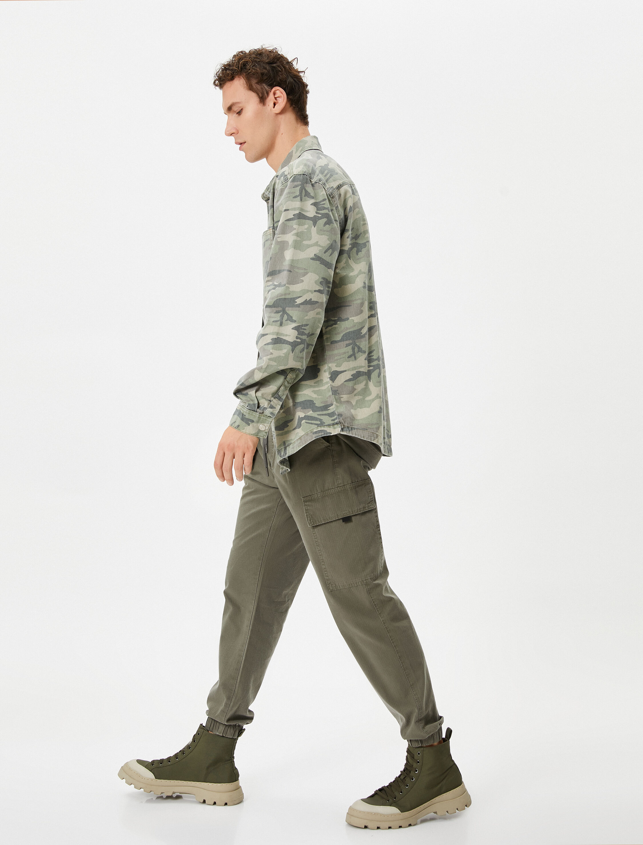   Kamuflaj Gömlek Cep Detaylı Klasik Yaka Çıtçıt Düğmeli