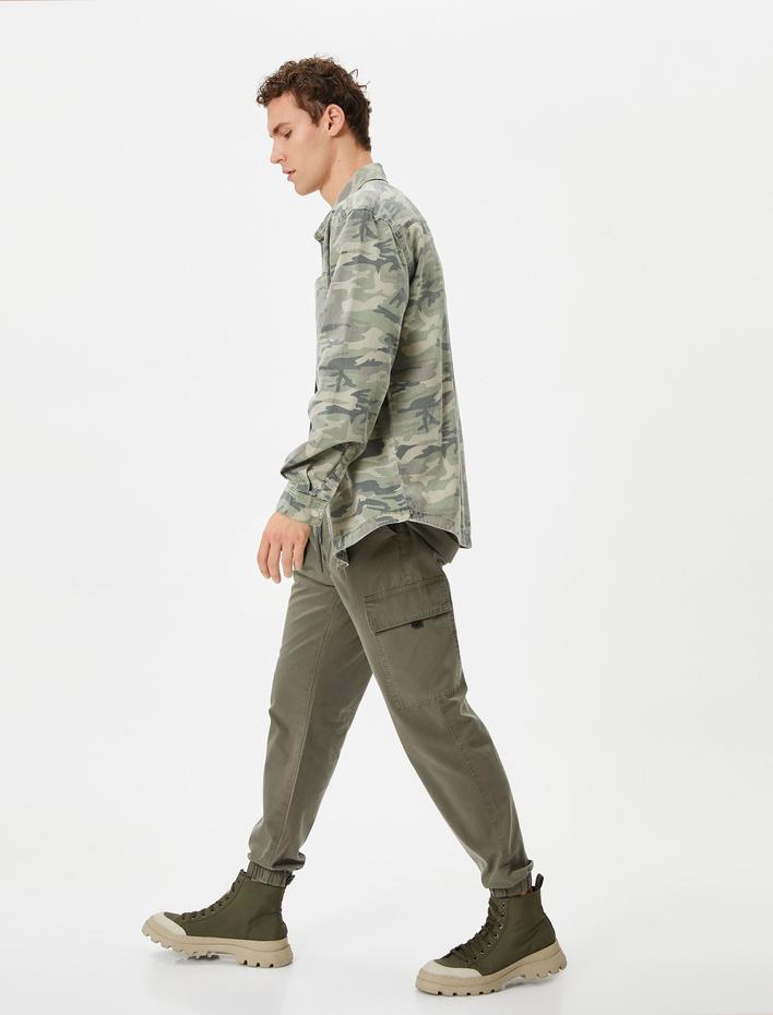  Kamuflaj Gömlek Cep Detaylı Klasik Yaka Çıtçıt Düğmeli