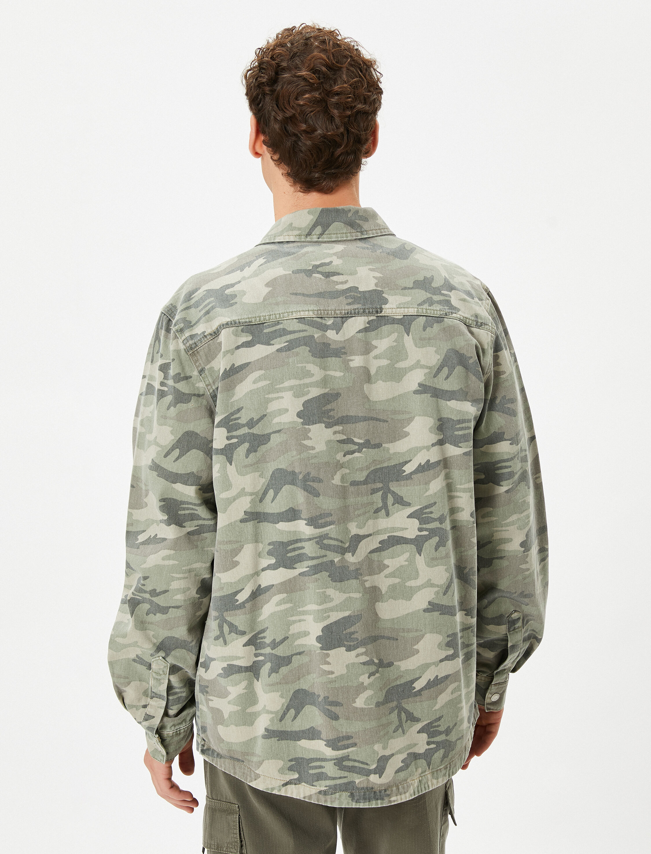   Kamuflaj Gömlek Cep Detaylı Klasik Yaka Çıtçıt Düğmeli