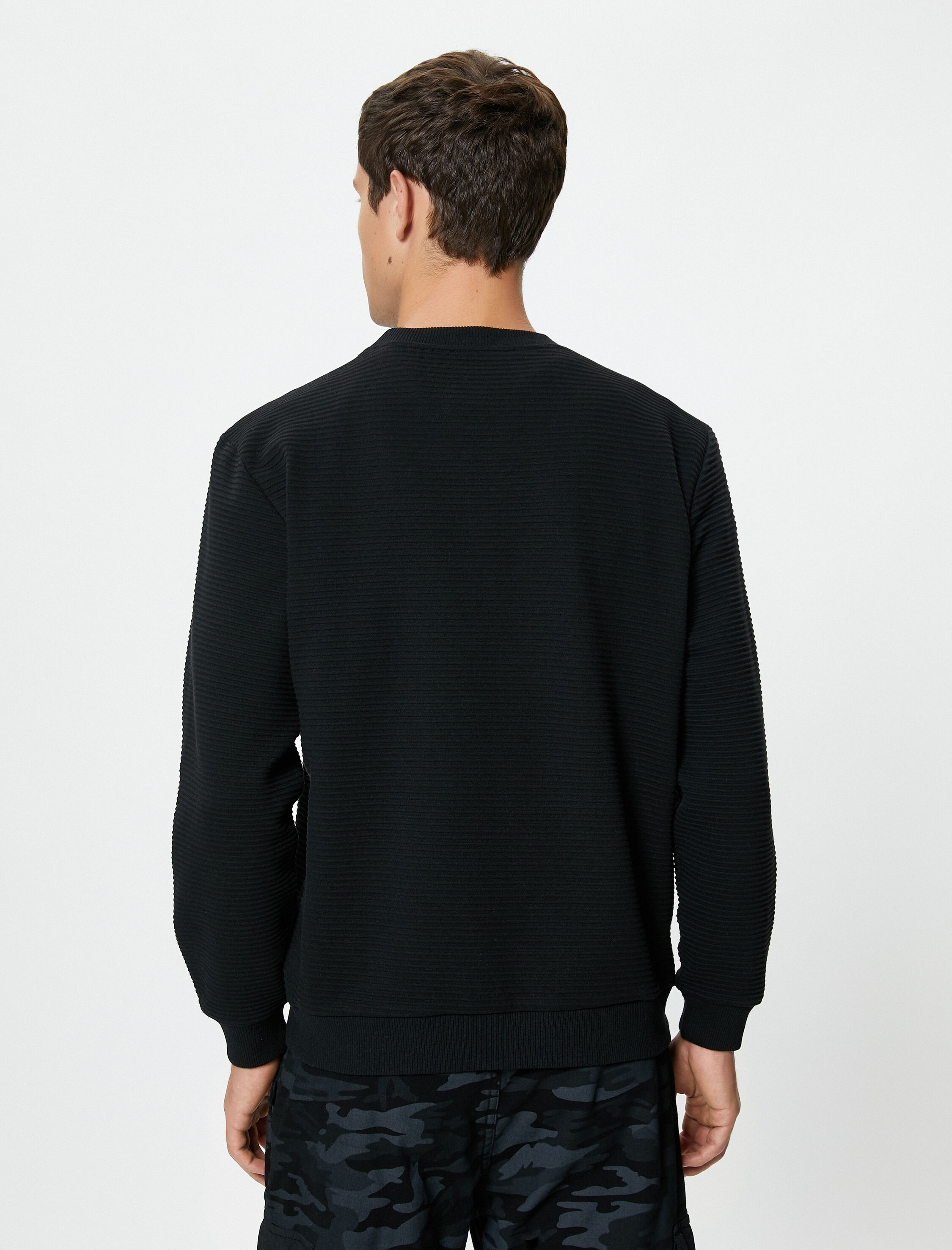   Basic Kazak Bisiklet Yaka Kumaş Detaylı Uzun Kollu