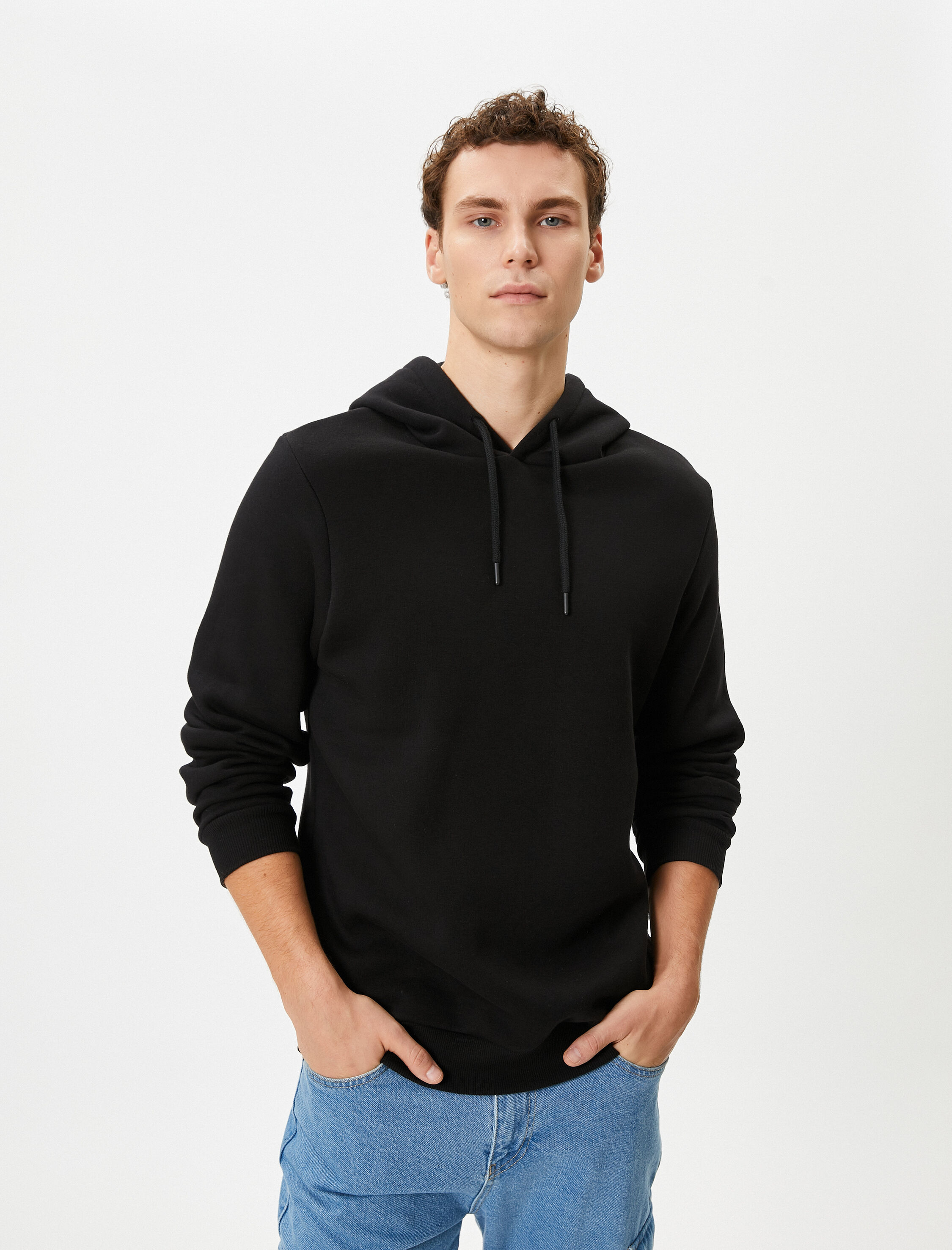   Basic Kapşonlu Sweatshirt Uzun Kollu Ribanalı Şardonlu