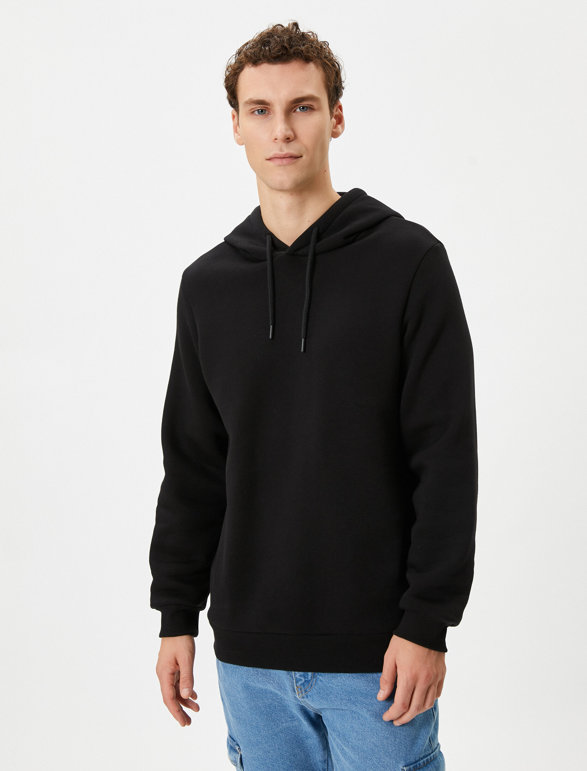   Basic Kapşonlu Sweatshirt Uzun Kollu Ribanalı Şardonlu
