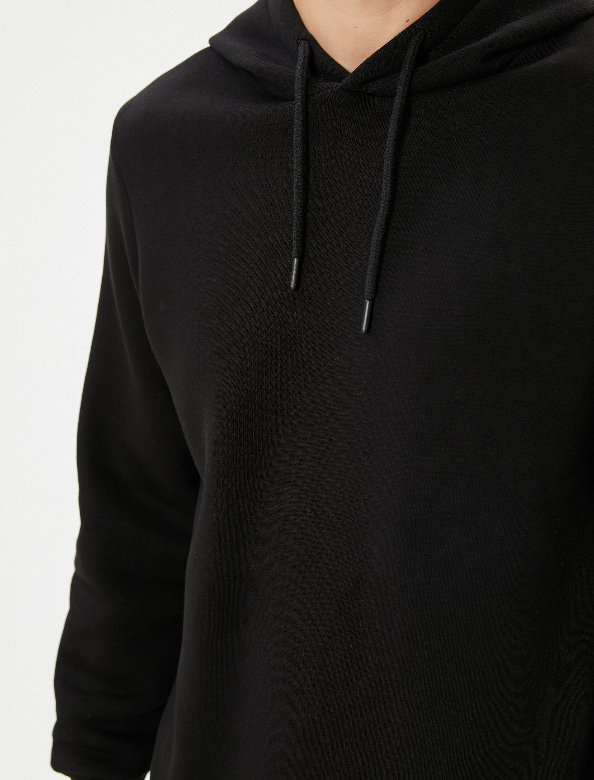   Basic Kapşonlu Sweatshirt Uzun Kollu Ribanalı Şardonlu