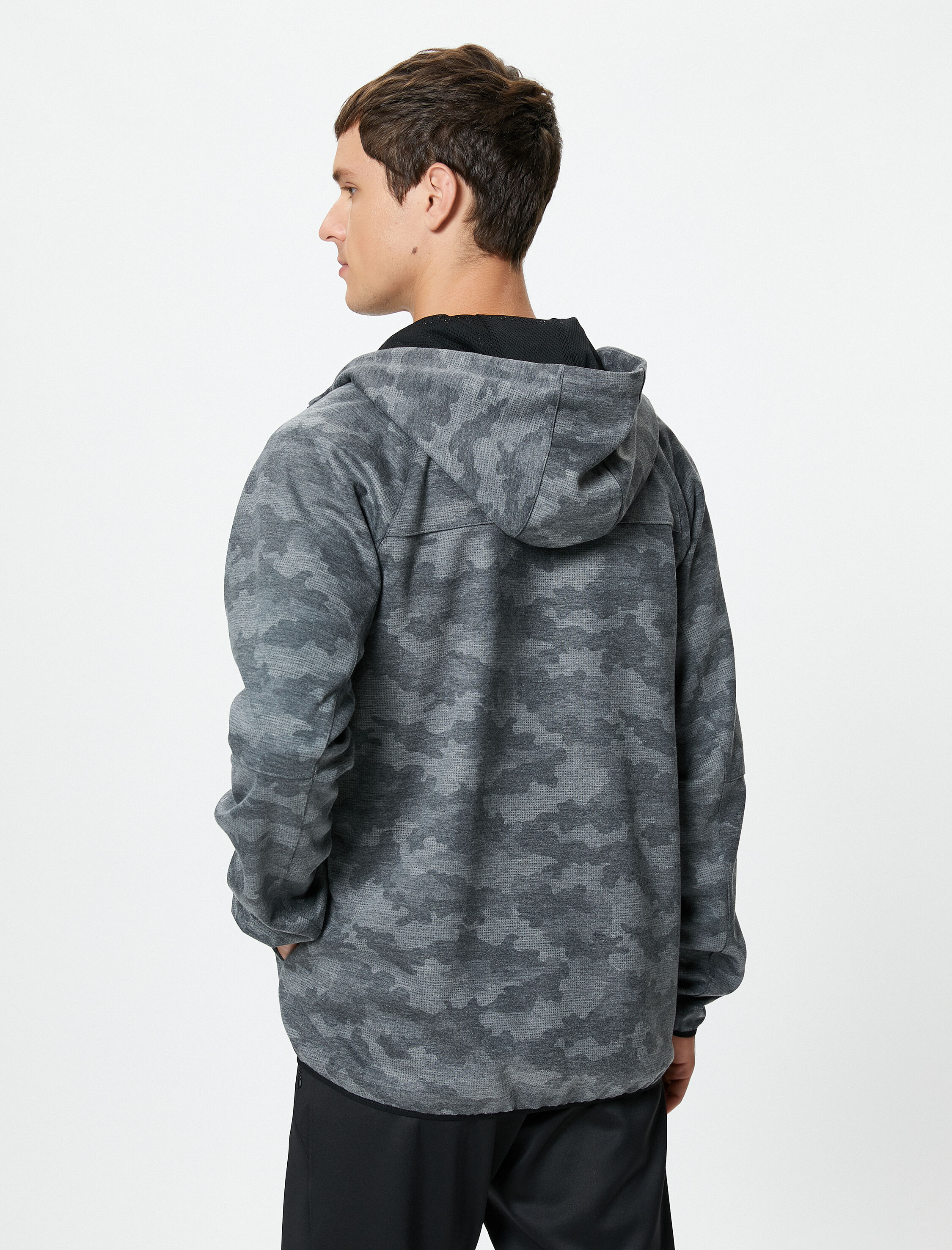   Fermuarlı Hırka Kapşonlu Kamuflaj Desenli Cep Detaylı