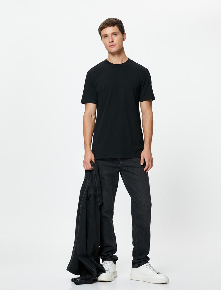  Basic Tişört Bisiklet Yaka Kısa Kollu Dar Kesim Pamuklu