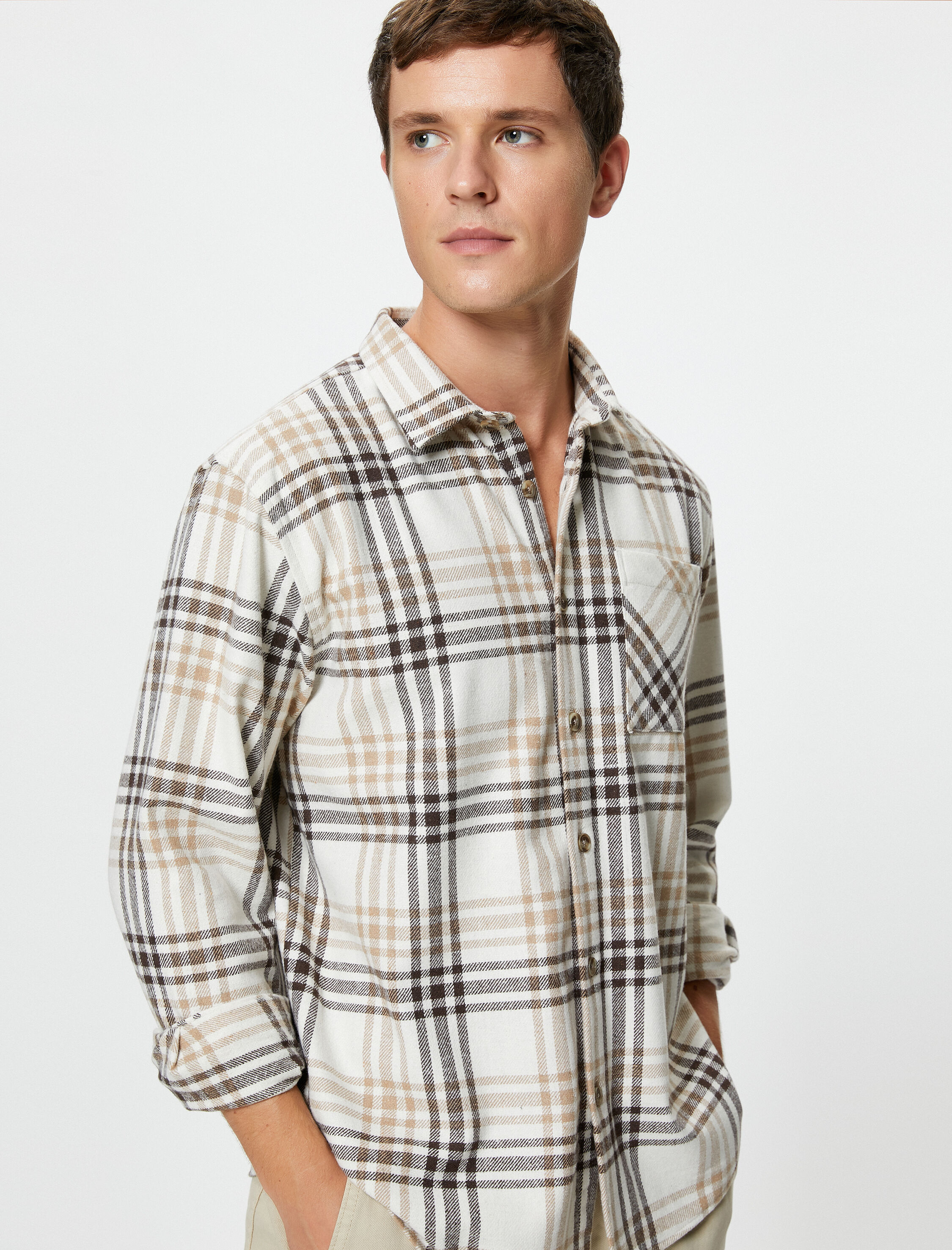   Oduncu Gömleği Cep Detaylı Klasik Yaka Uzun Kollu