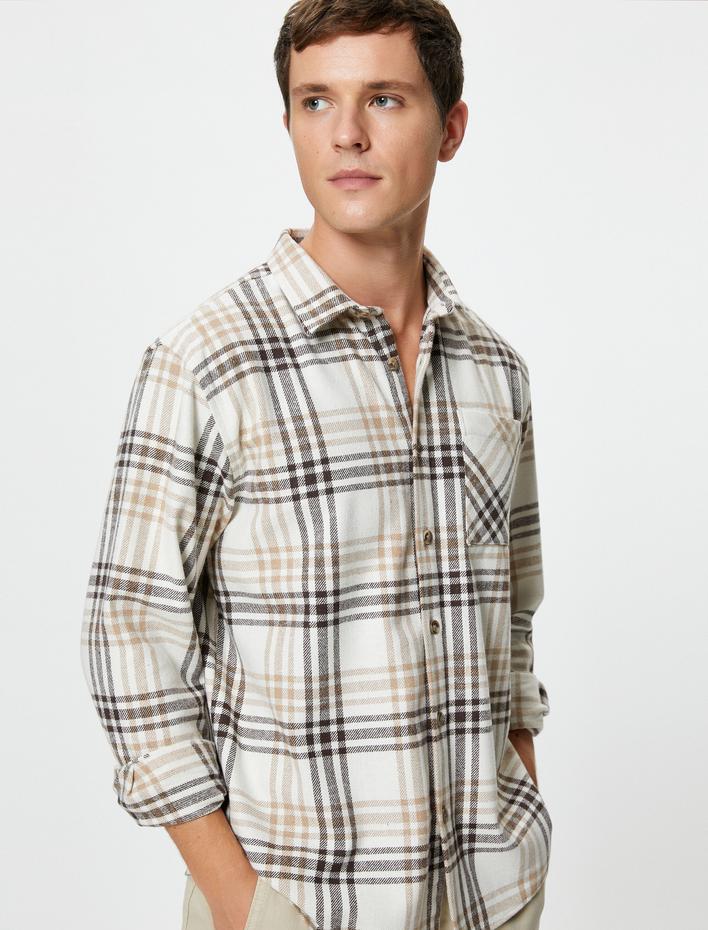  Oduncu Gömleği Cep Detaylı Klasik Yaka Uzun Kollu