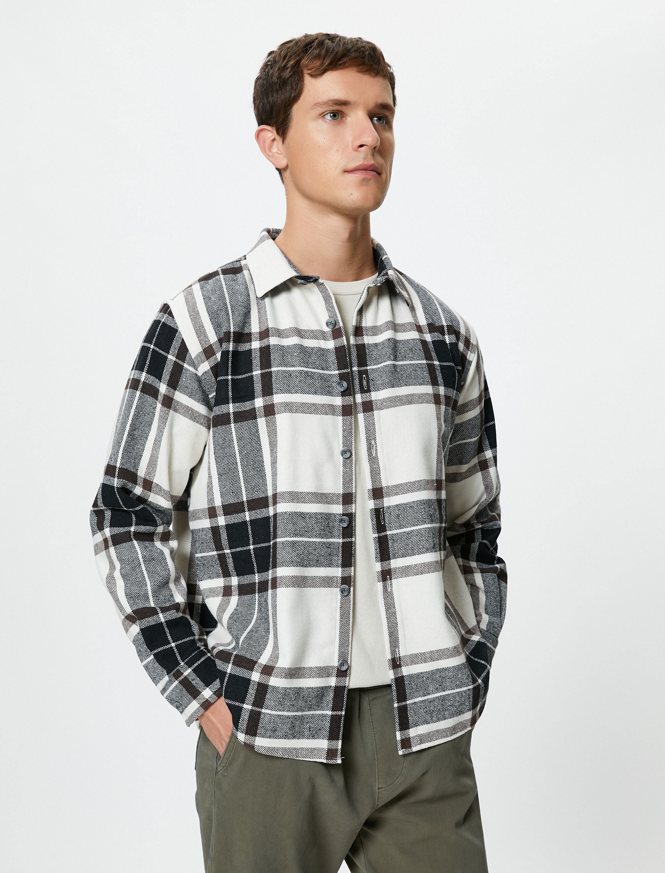 Oduncu Gömleği Düğmeli Klasik Yaka Uzun Kollu