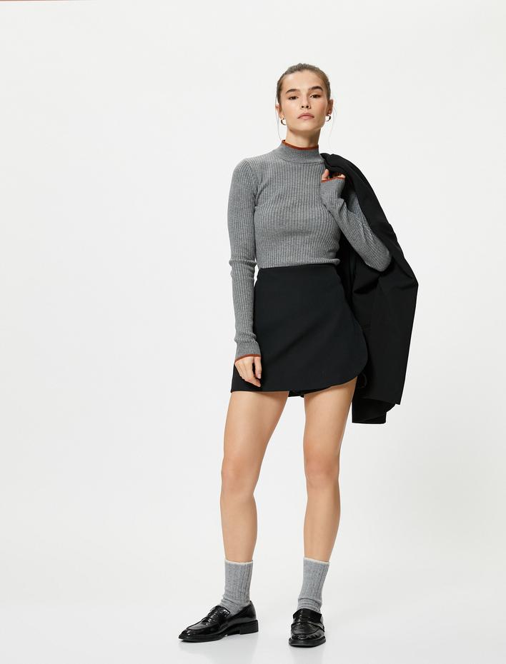  Boğazlı Triko Kazak Fitilli Viskon Karışımlı