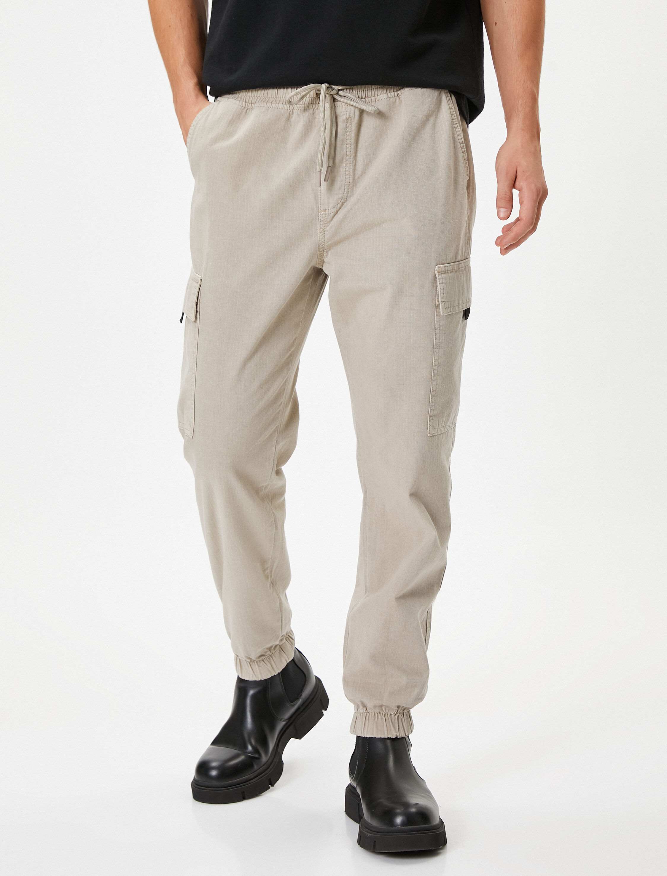 Kargo Jogger Pantolon Beli Bağcıklı Cep Detaylı Pamuklu