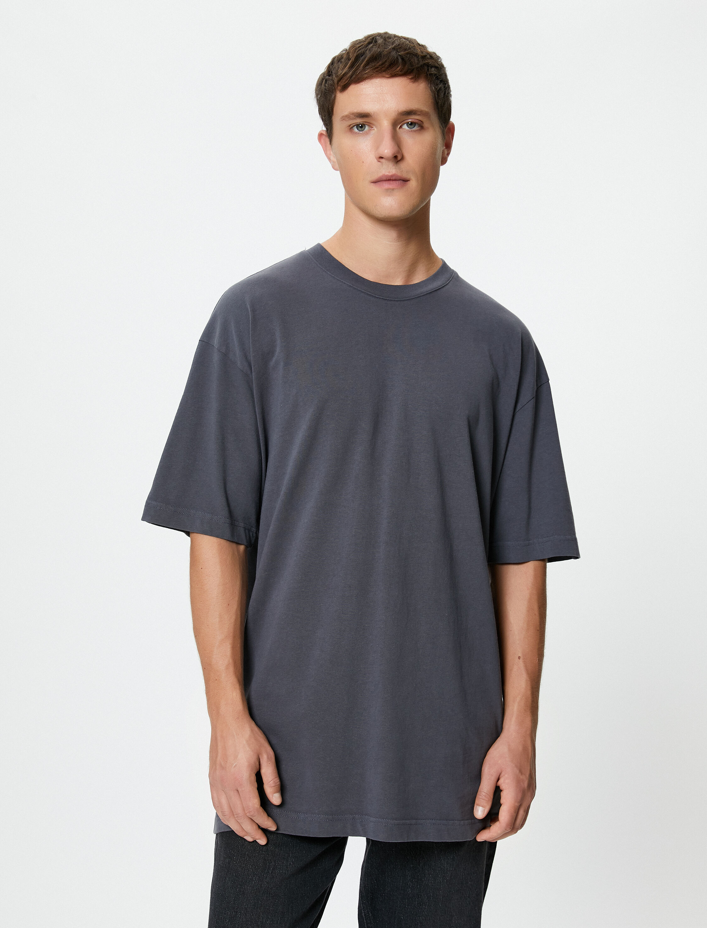   Oversize Tişört Basic Bisiklet Yaka Kısa Kollu Pamuklu