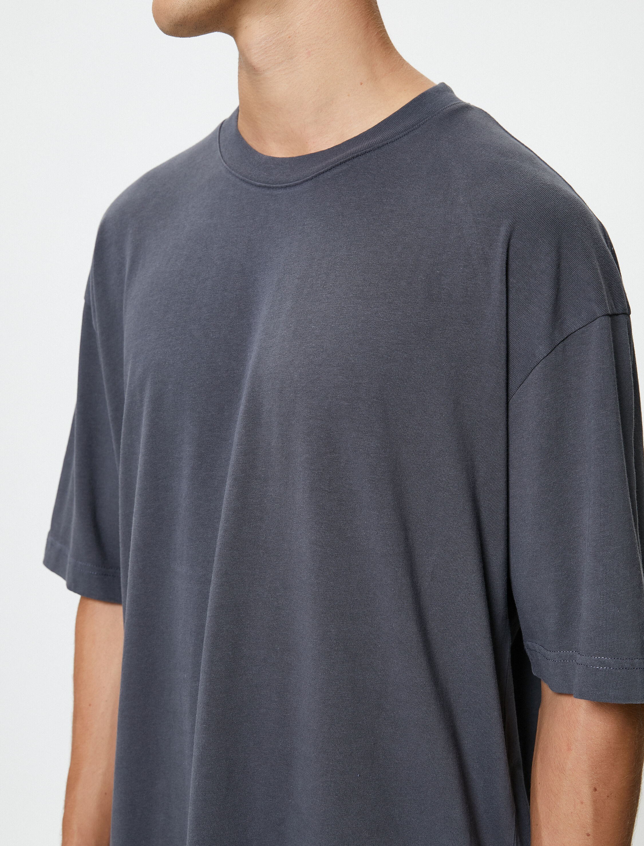   Oversize Tişört Basic Bisiklet Yaka Kısa Kollu Pamuklu