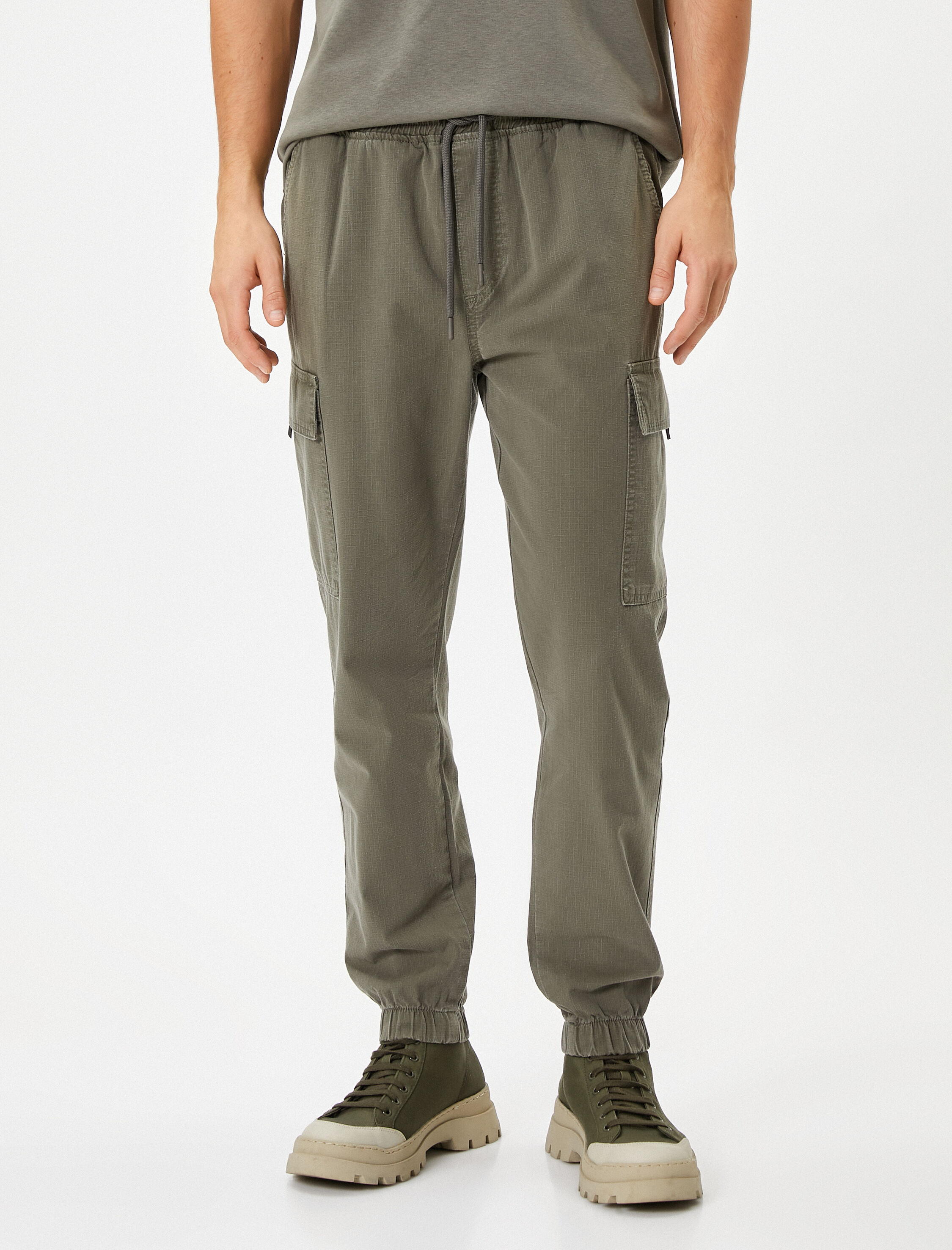 Kargo Jogger Pantolon Beli Bağcıklı Cep Detaylı Pamuklu