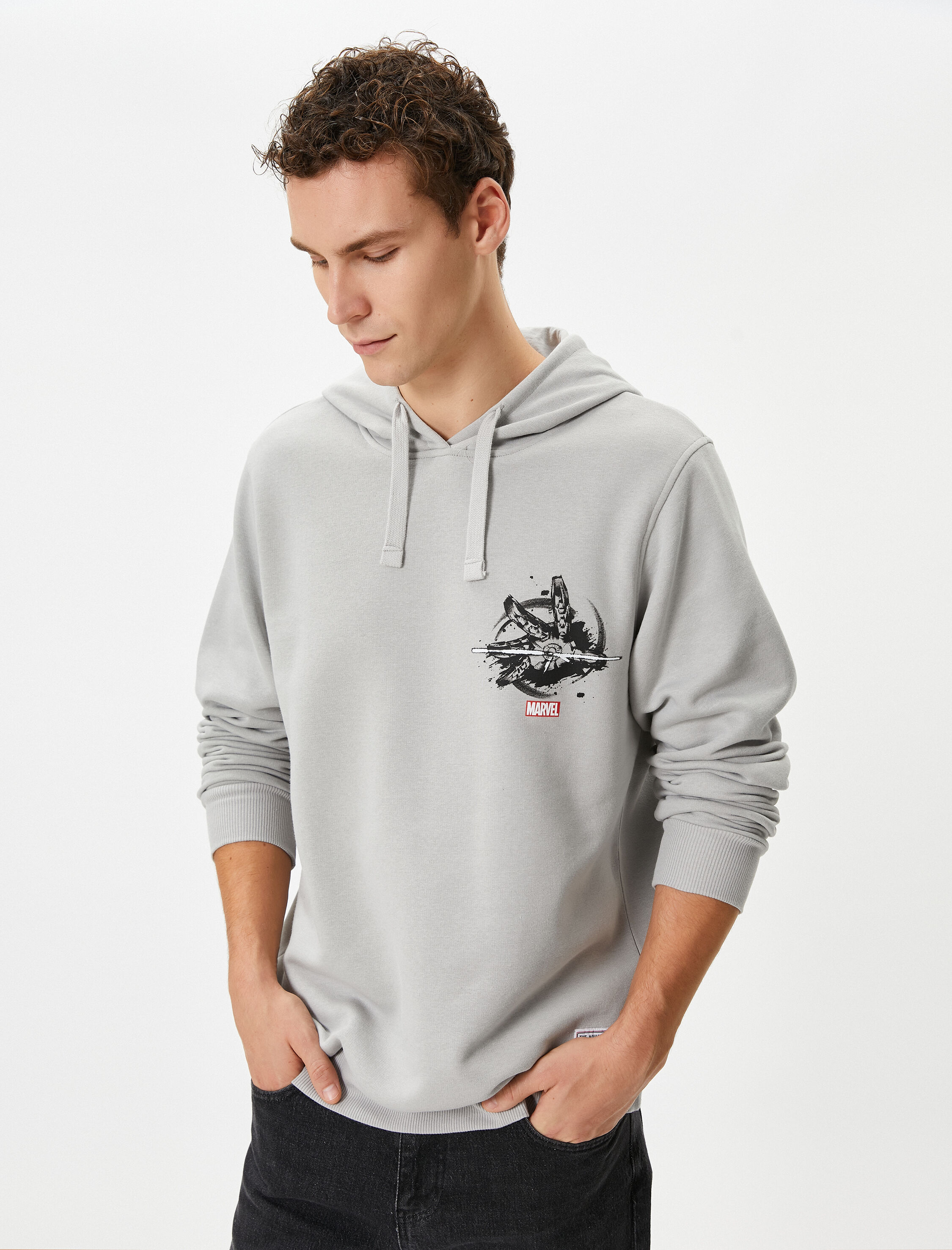   Iron Man Kapşonlu Sweatshirt Arkası Baskılı Lisanslı Şardonlu