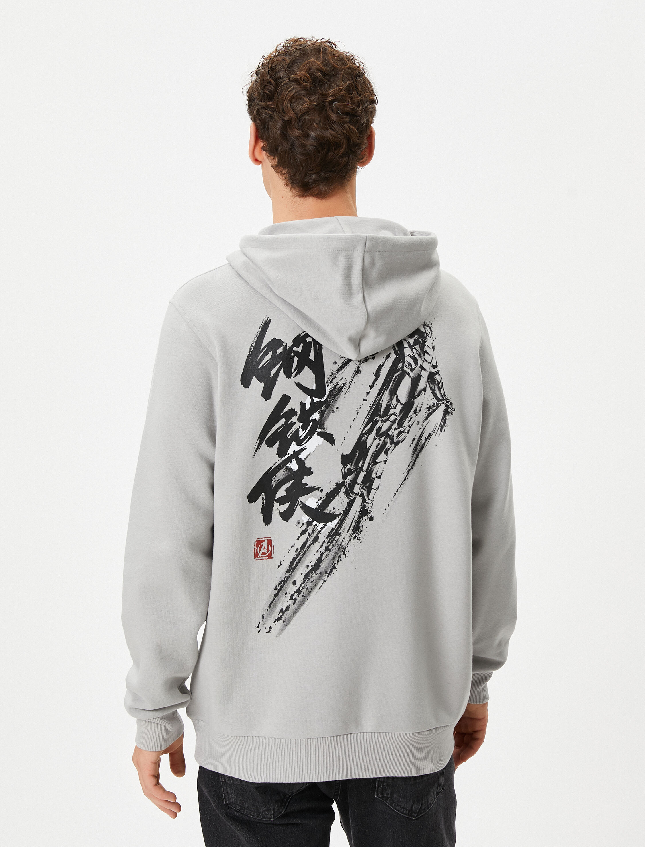   Iron Man Kapşonlu Sweatshirt Arkası Baskılı Lisanslı Şardonlu