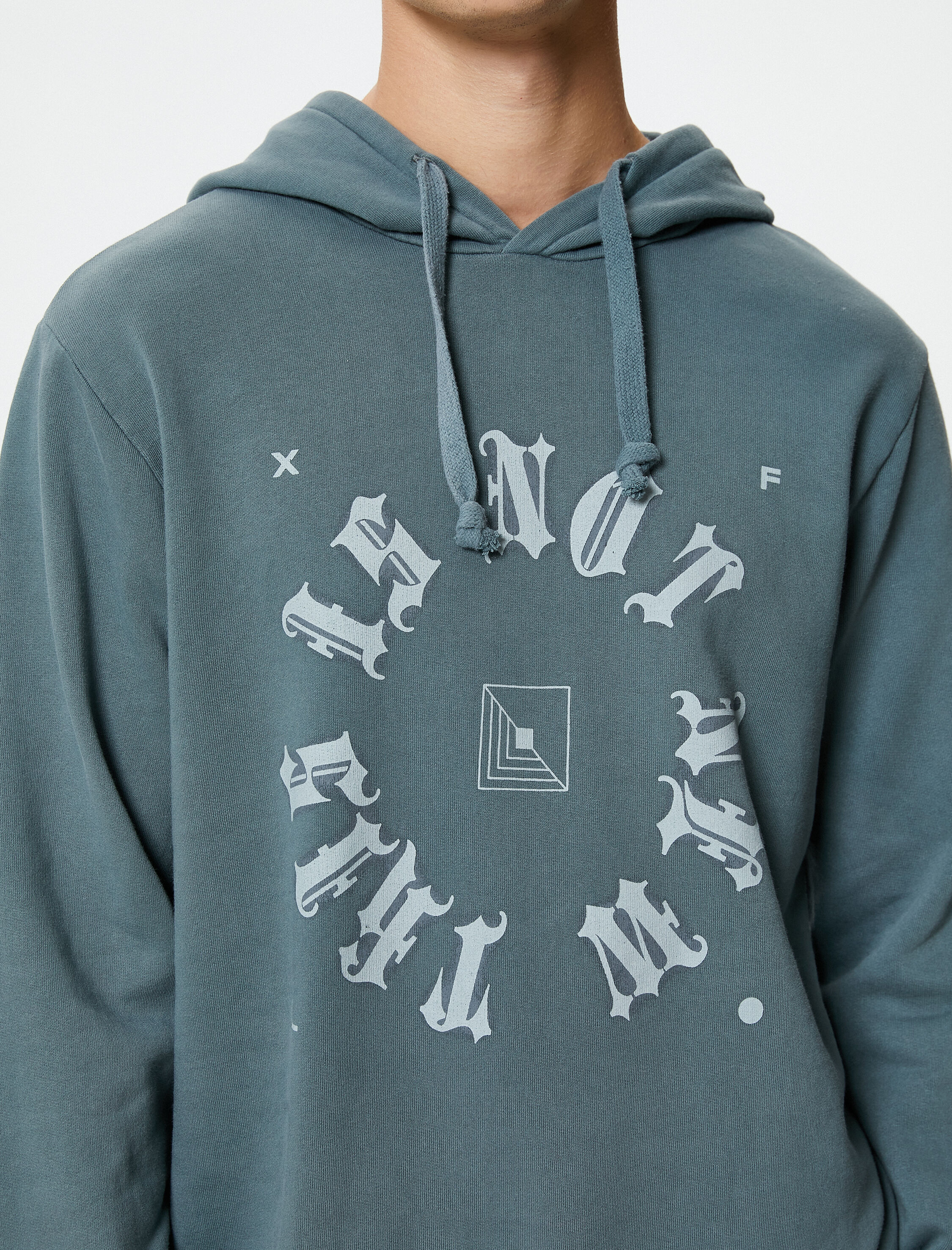   Kapşonlu Sweatshirt Slogan Baskılı Uzun Kollu Şardonlu