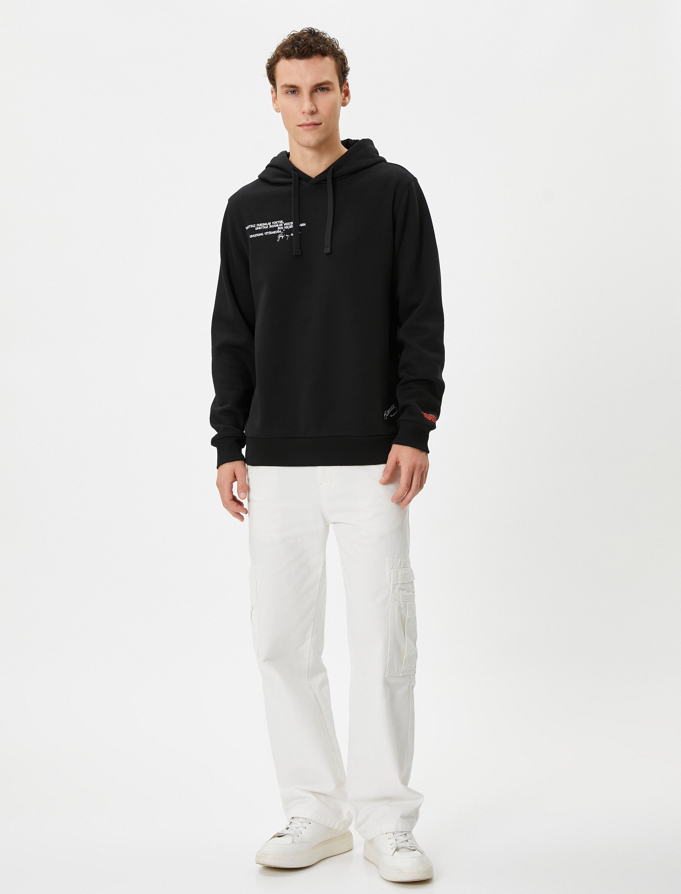   Atatürk İşlemeli Sweatshirt Kapşonlu Ribanalı Uzun Kollu Şardonlu