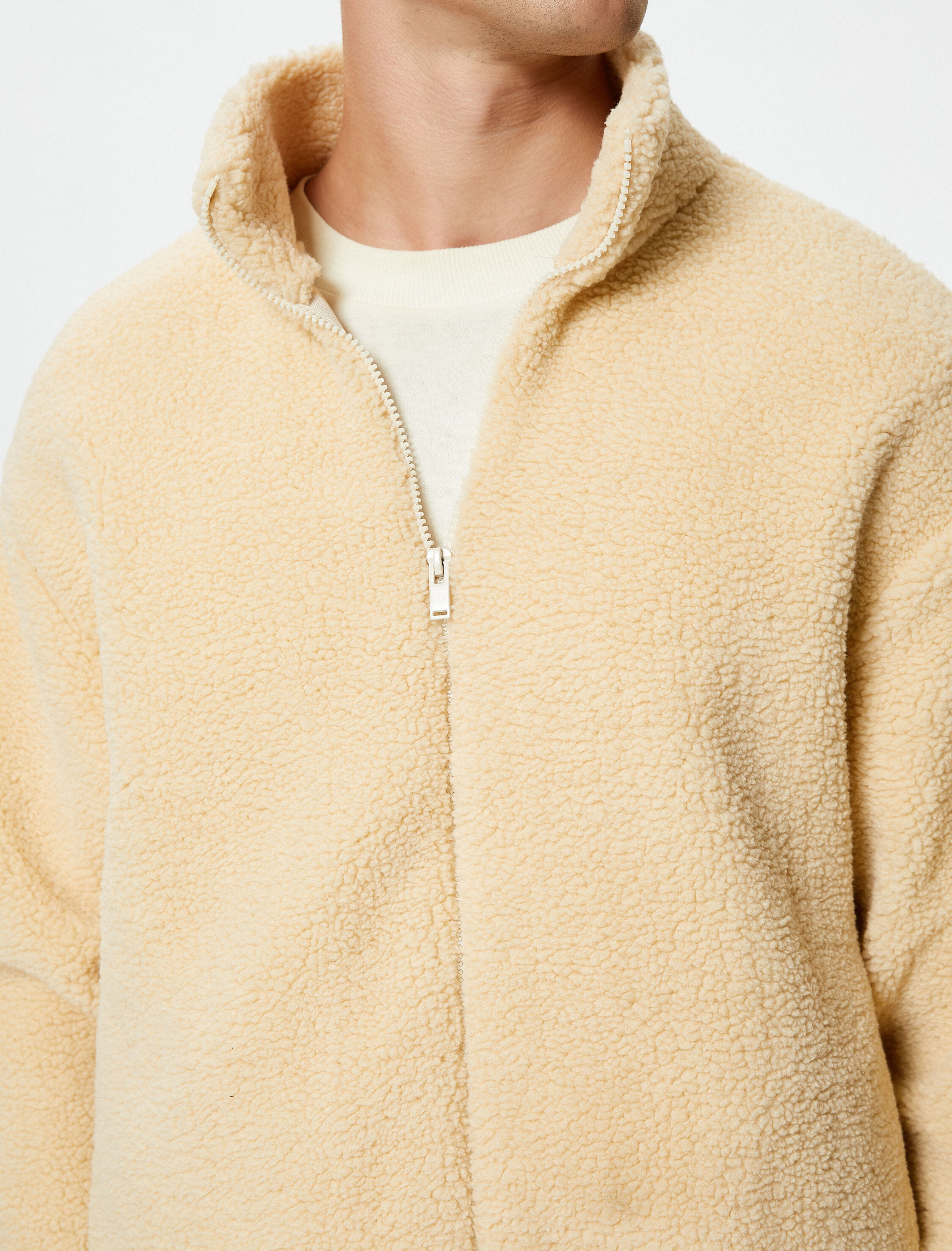   Peluş Hırka Fermuarlı Dik Yaka Yumuşak Dokulu