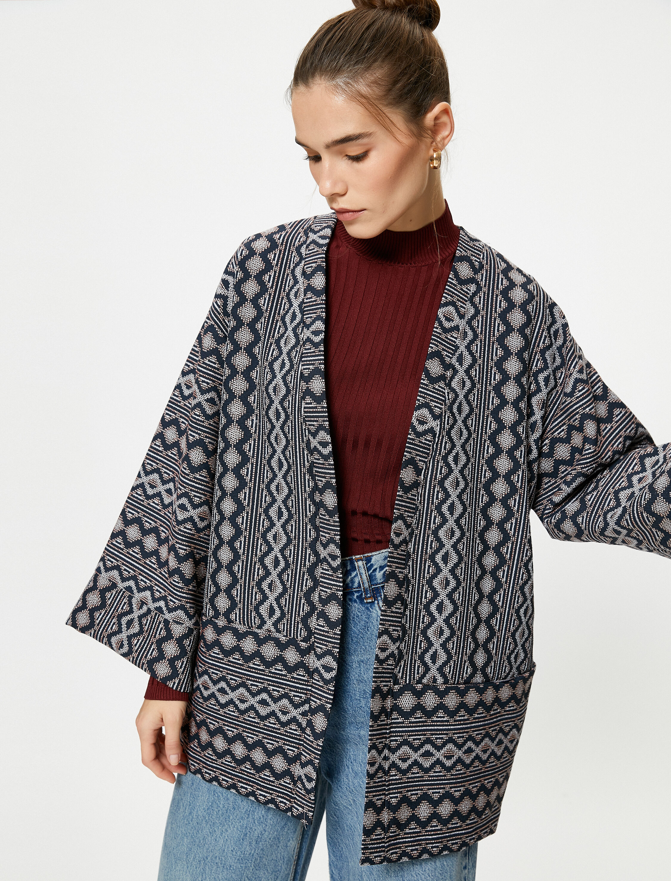   Melis Ağazat X Koton - Geniş Kollu Etnik Desenli Kimono