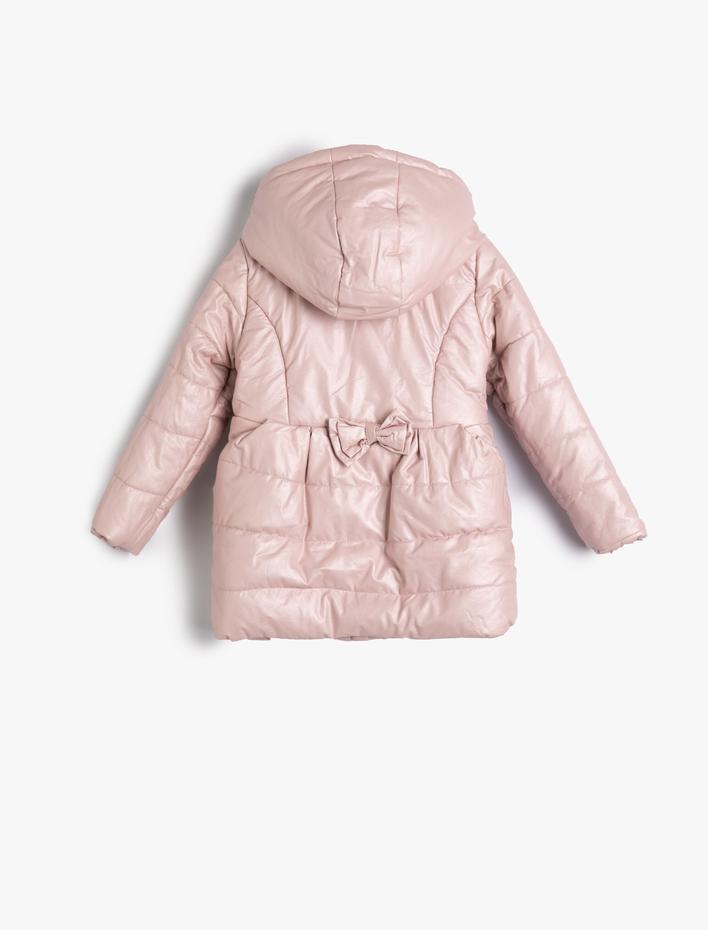 Kız Çocuk Şişme Uzun Mont Kapşonlu Kapitone Peluş Astarlı