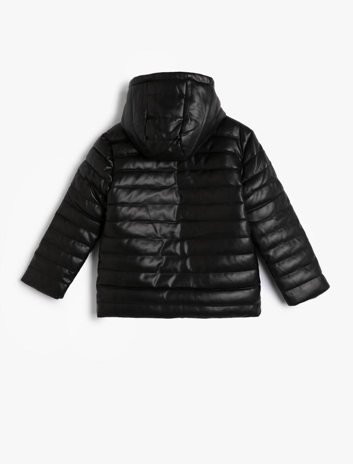 Erkek Çocuk Kapüşonlu Şişme Mont Cep Detaylı Fermuar Kapamalı