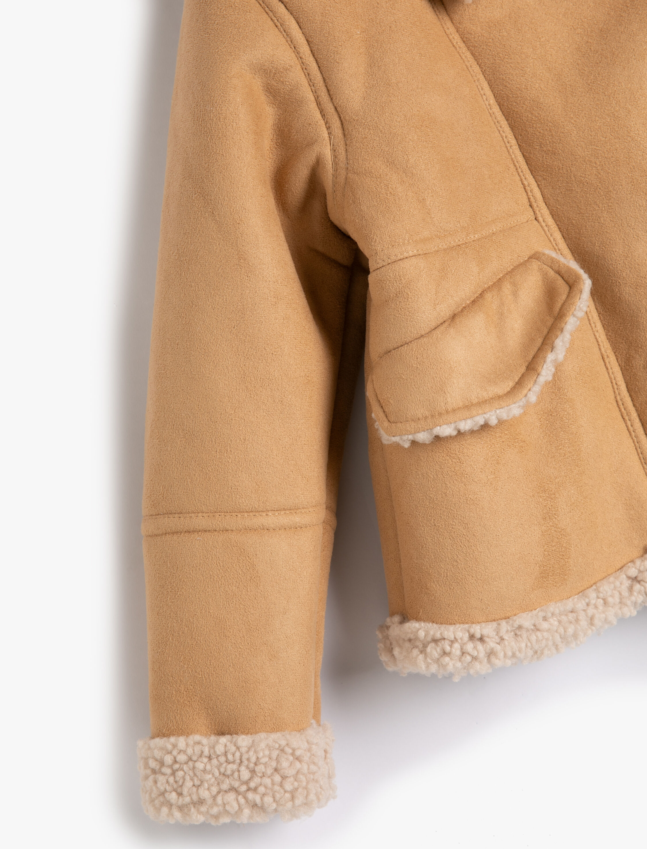  Kız Çocuk Biker Ceket Deri Görünümlü Suni Kürk Yaka Detaylı