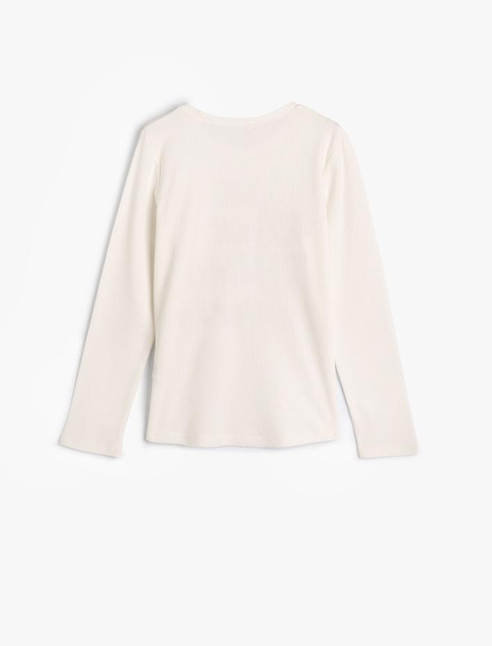 Kız Çocuk Tişört Slogan Baskılı Uzun Kollu Bisiklet Yaka Dokulu Pamuklu