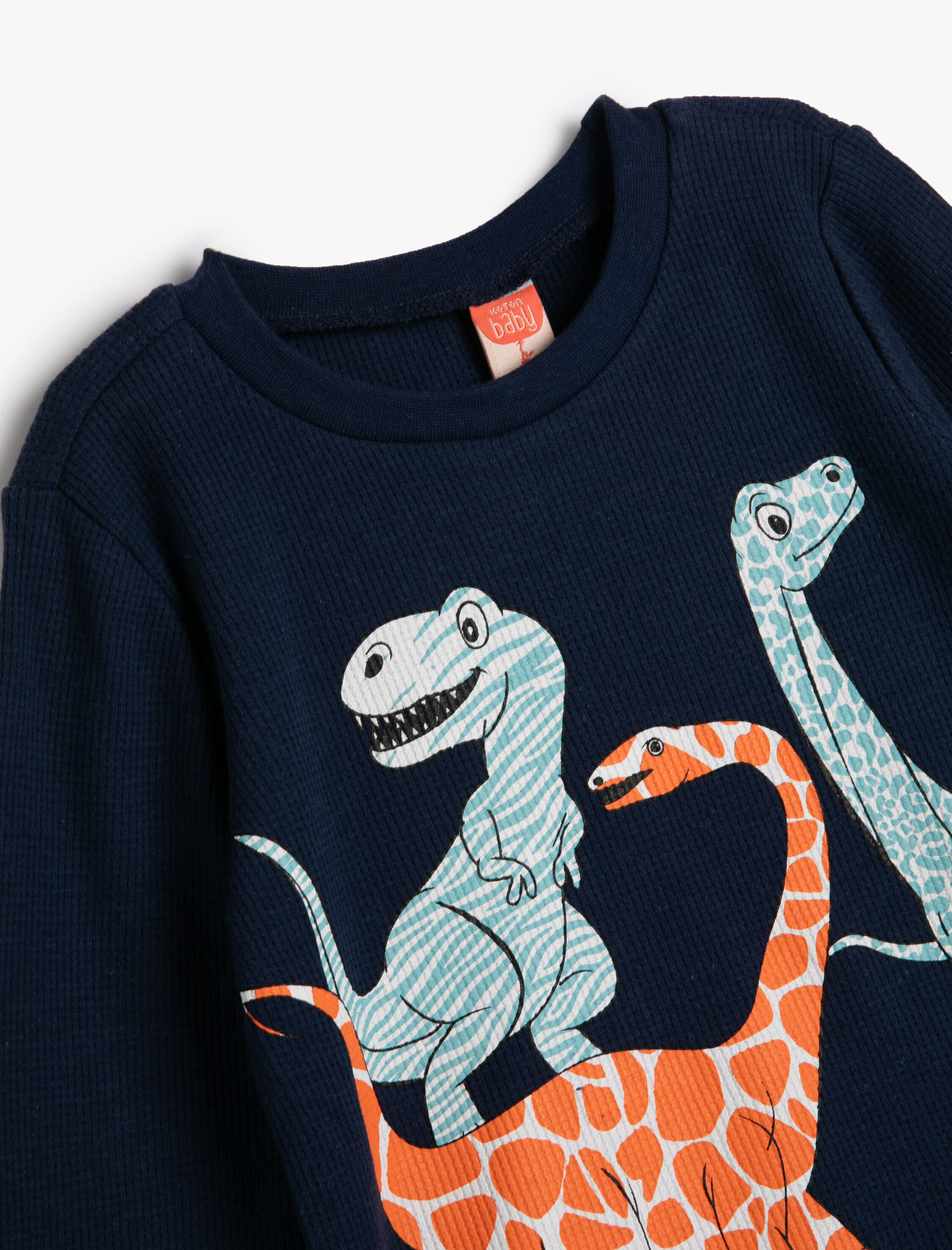  Erkek Bebek Dinozorlu Tişört Uzun Kollu Bisiklet Yaka Pamuklu