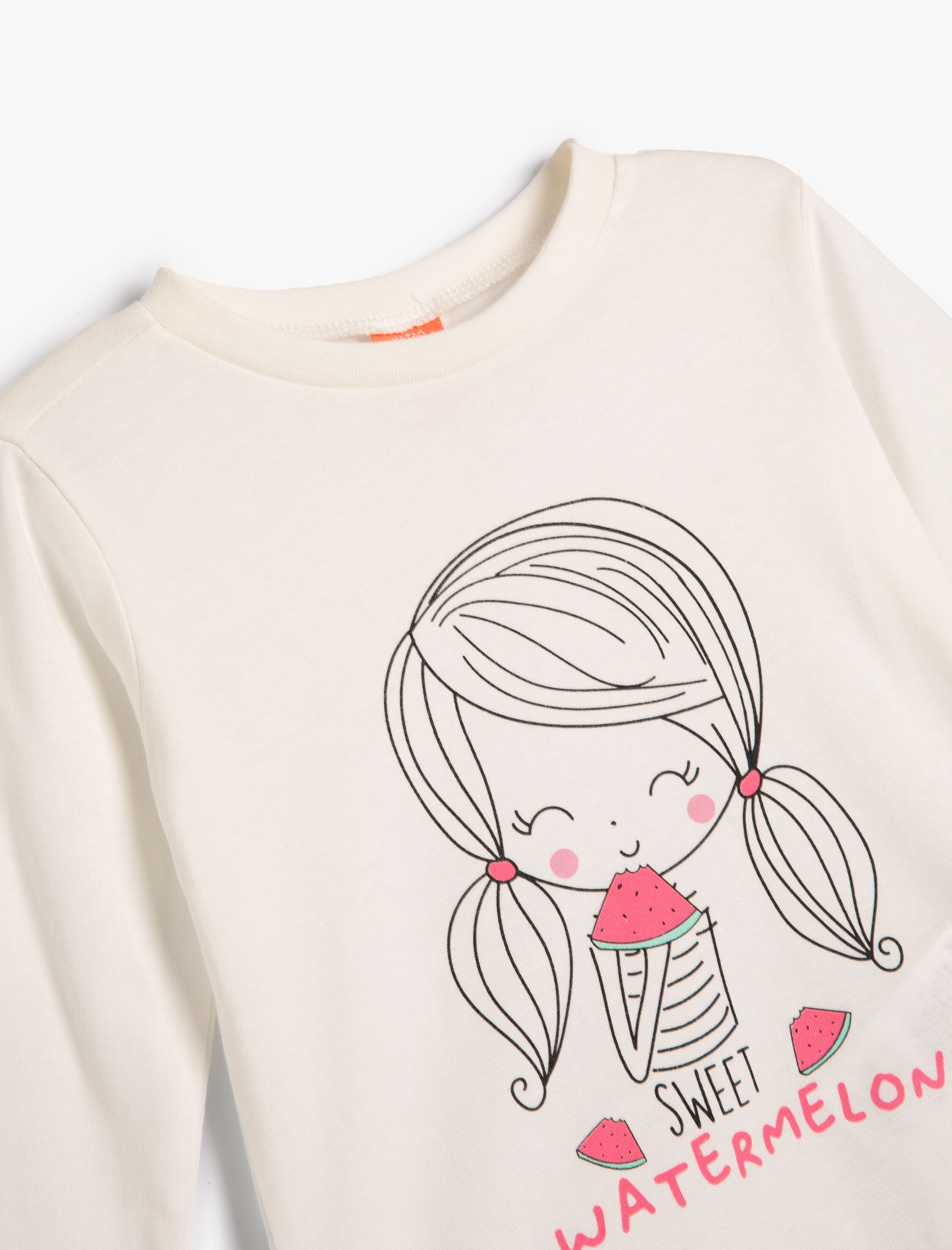  Kız Bebek Tişört Uzun Kollu Bisiklet Yaka Kız Çocuk Baskı Detaylı Pamuklu