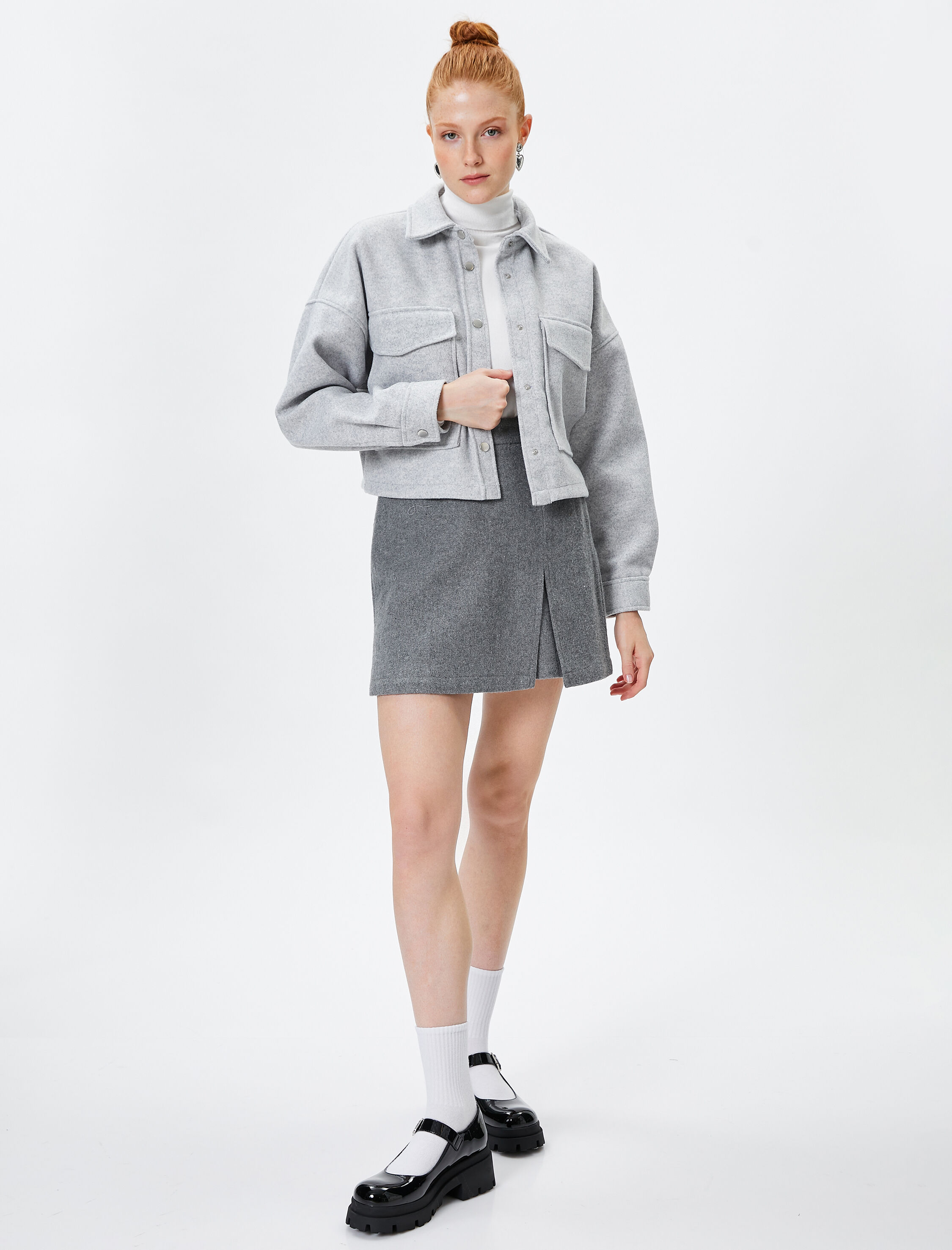   Gömlek Ceket Kapaklı Çift Cep Yumuşak Dokulu Rahat Kalıp