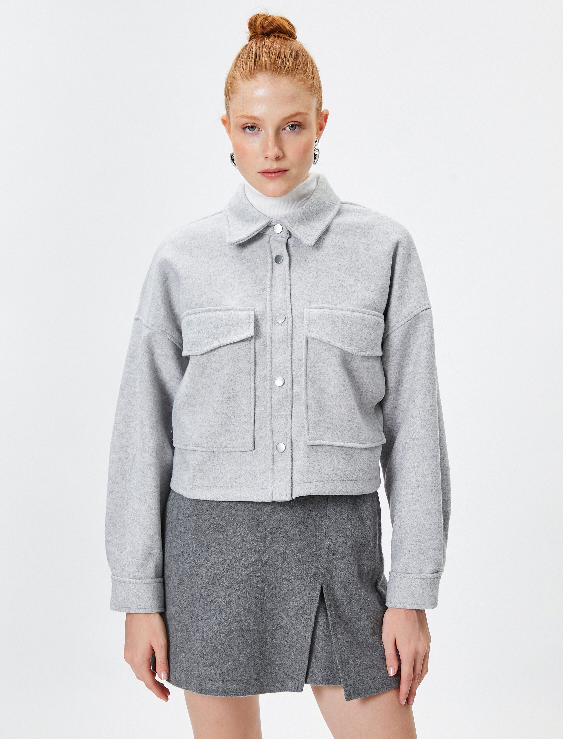   Gömlek Ceket Kapaklı Çift Cep Yumuşak Dokulu Rahat Kalıp