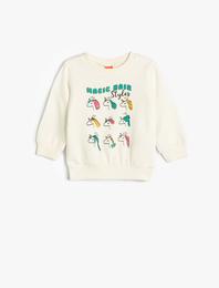 Unicorn Sweatshirt Uzun Kollu Bisiklet Yaka Şardonlu Pamuklu