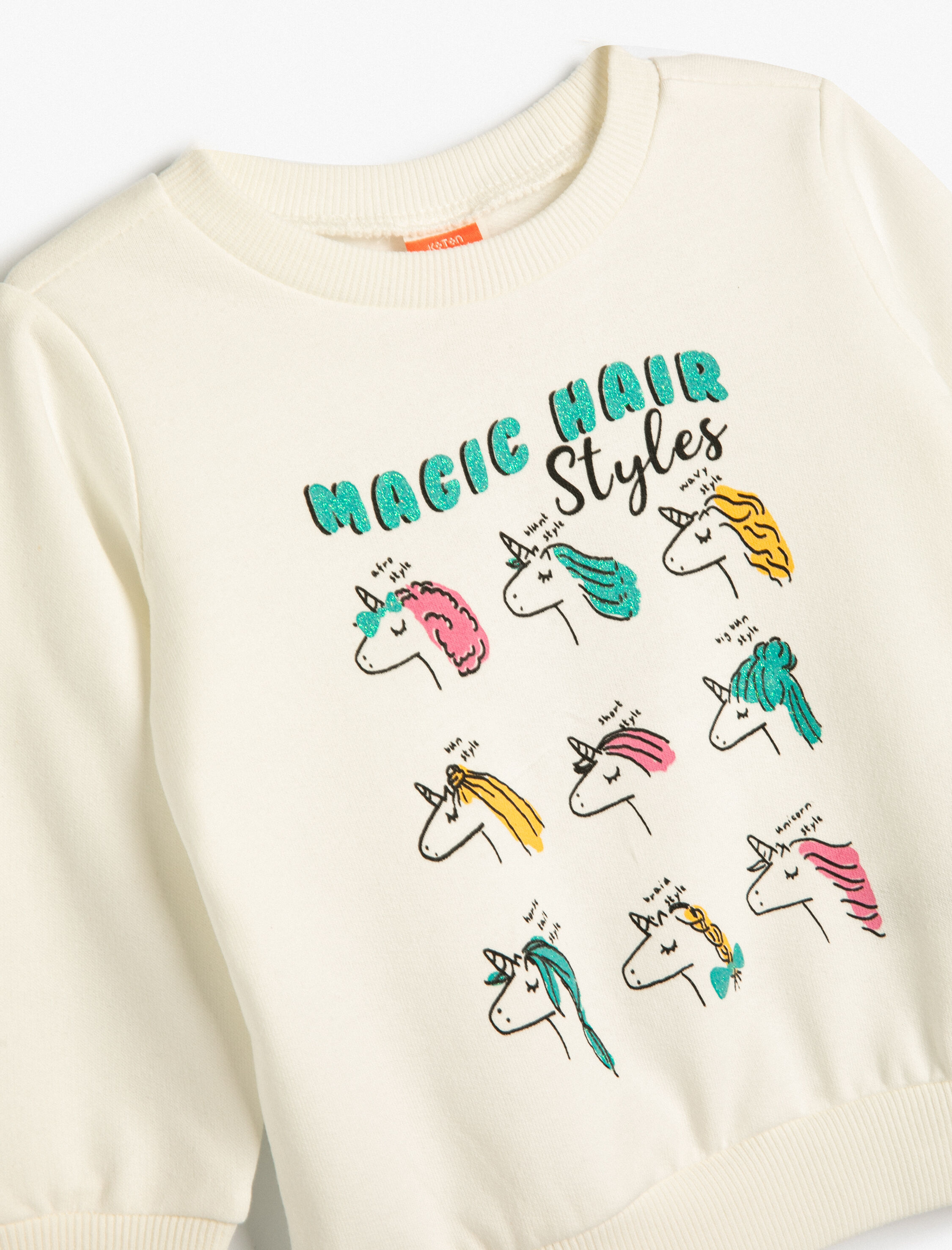  Kız Bebek Unicorn Sweatshirt Uzun Kollu Bisiklet Yaka Şardonlu Pamuklu