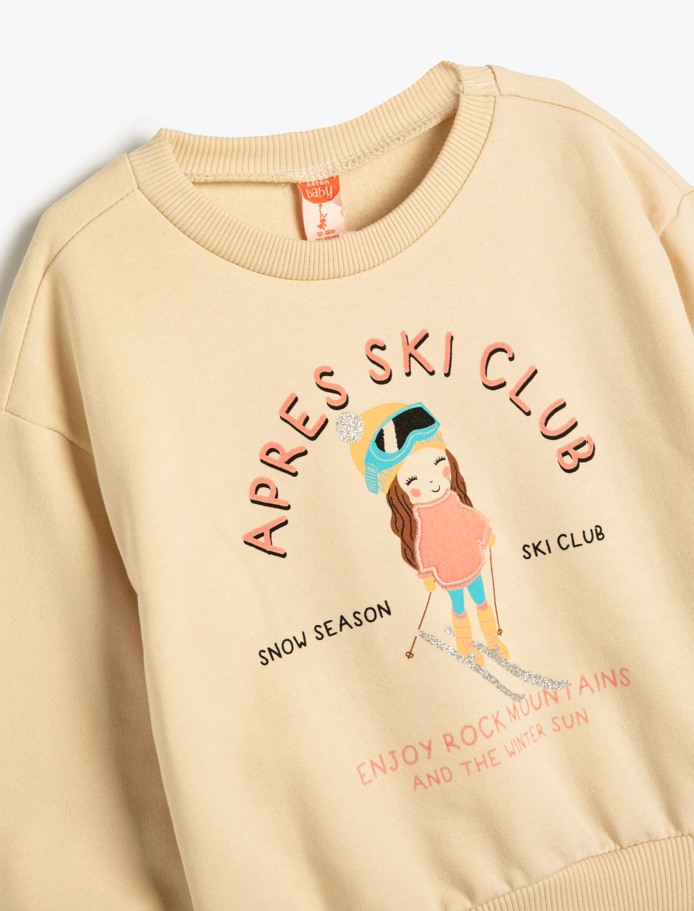  Kız Bebek Sweatshirt Uzun Kollu Bisiklet Yaka Baskı Detaylı Şardonlu Pamuklu