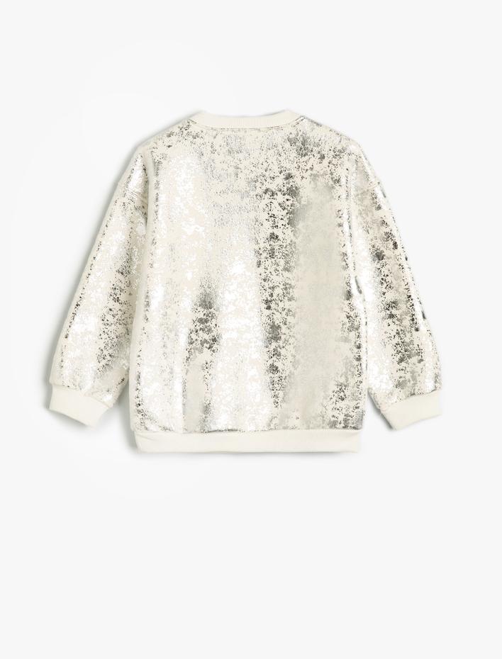 Kız Çocuk Sweatshirt Bisiklet Yaka Parlak Baskılı Uzun Kollu Şardonlu