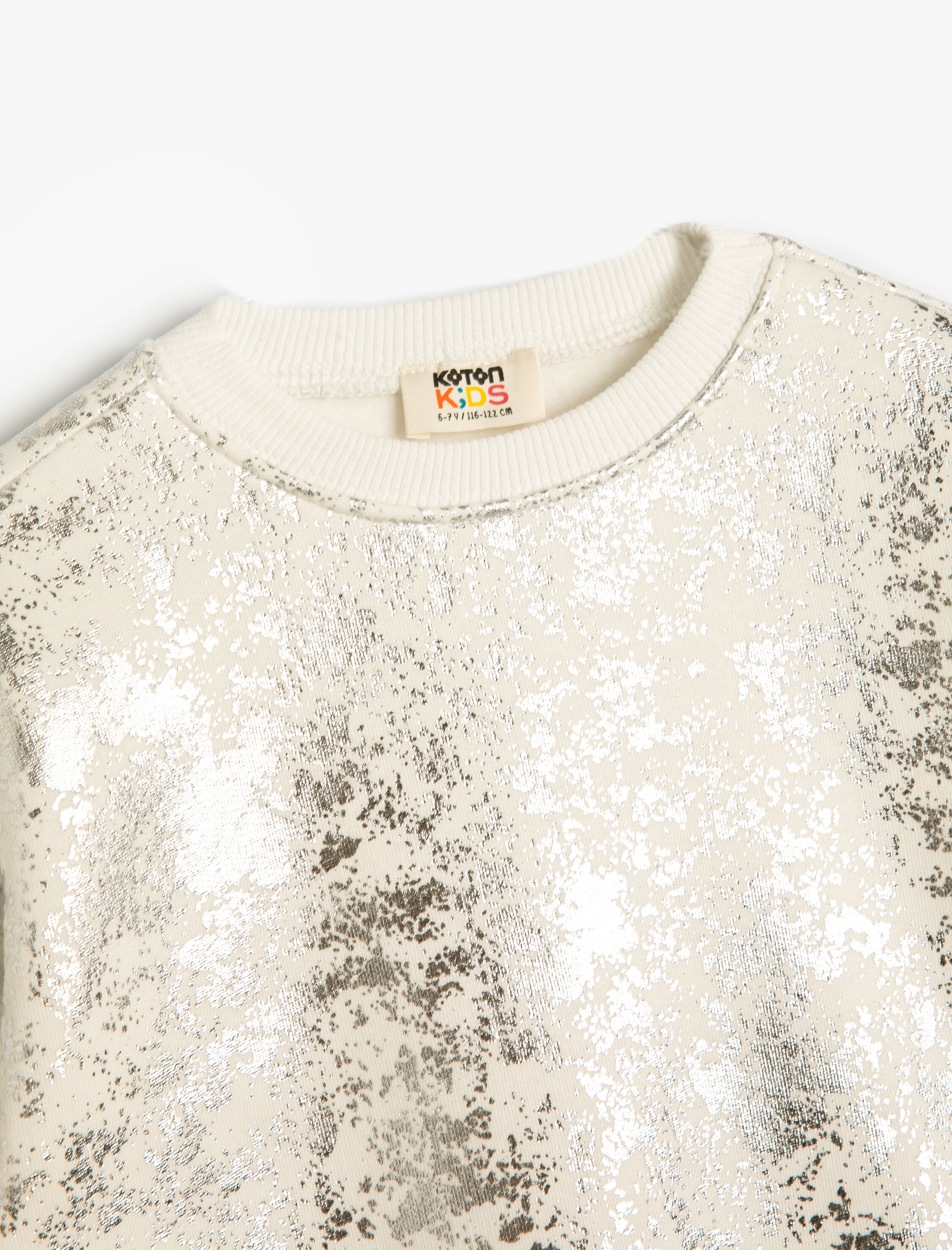  Kız Çocuk Sweatshirt Bisiklet Yaka Parlak Baskılı Uzun Kollu Şardonlu