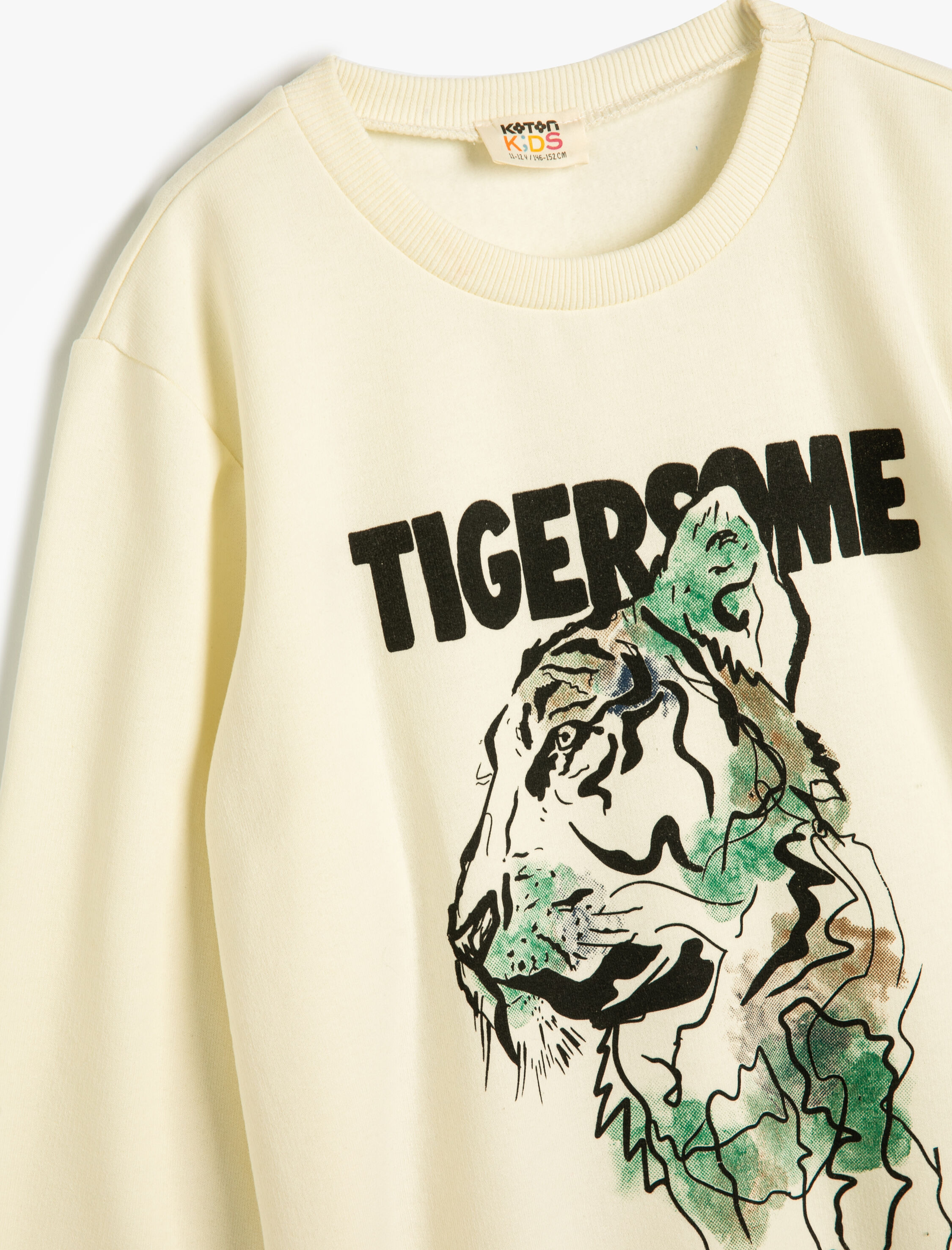  Erkek Çocuk Sweatshirt Bisiklet Yaka Kaplan Baskılı Uzun Kollu Şardonlu