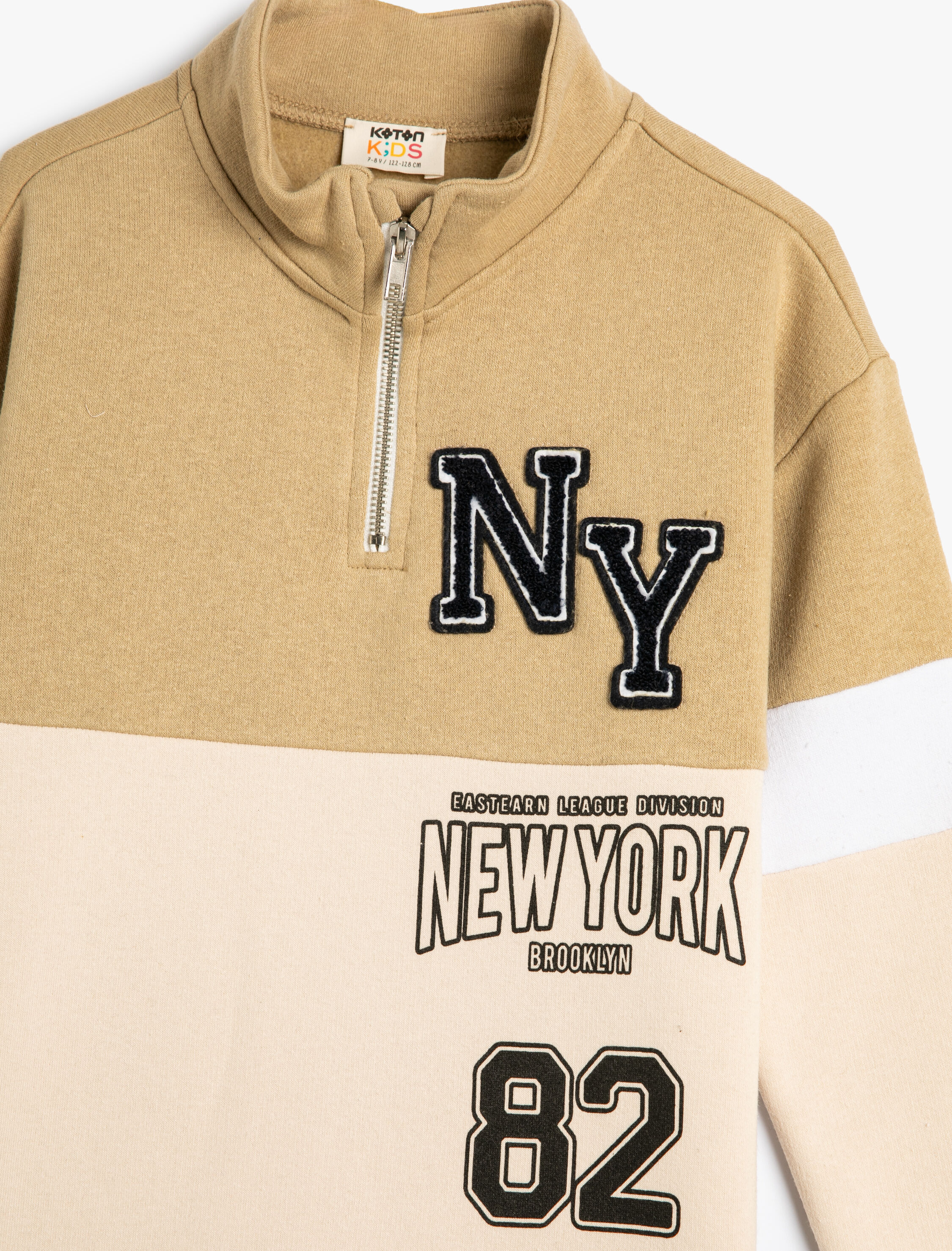  Erkek Çocuk Sweatshirt Dik Yaka Yarım Fermuarlı Uzun Kollu Renk Bloklu Şardonlu