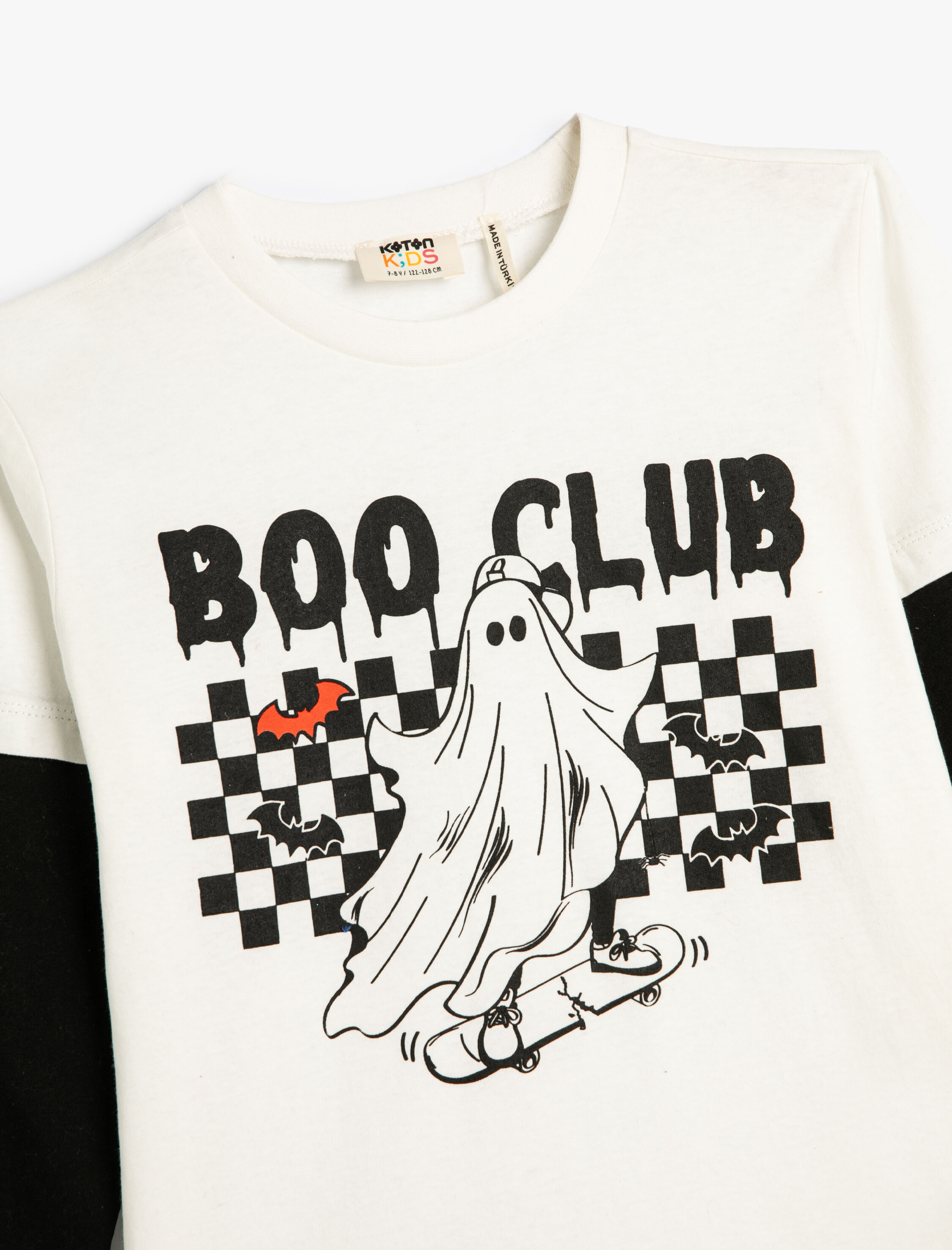  Erkek Çocuk Tişört Uzun Kollu Bisiklet Yaka Hayalet Baskı Detaylı Pamuklu