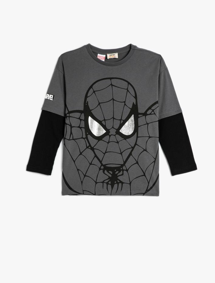 Erkek Çocuk Örümcek Adam Tişört Lisanslı Uzun Kollu Renk Bloklu