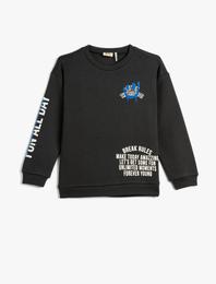 Sweatshirt Uzun Kollu Bisiklet Yaka Slogan Baskılı Şardonlu